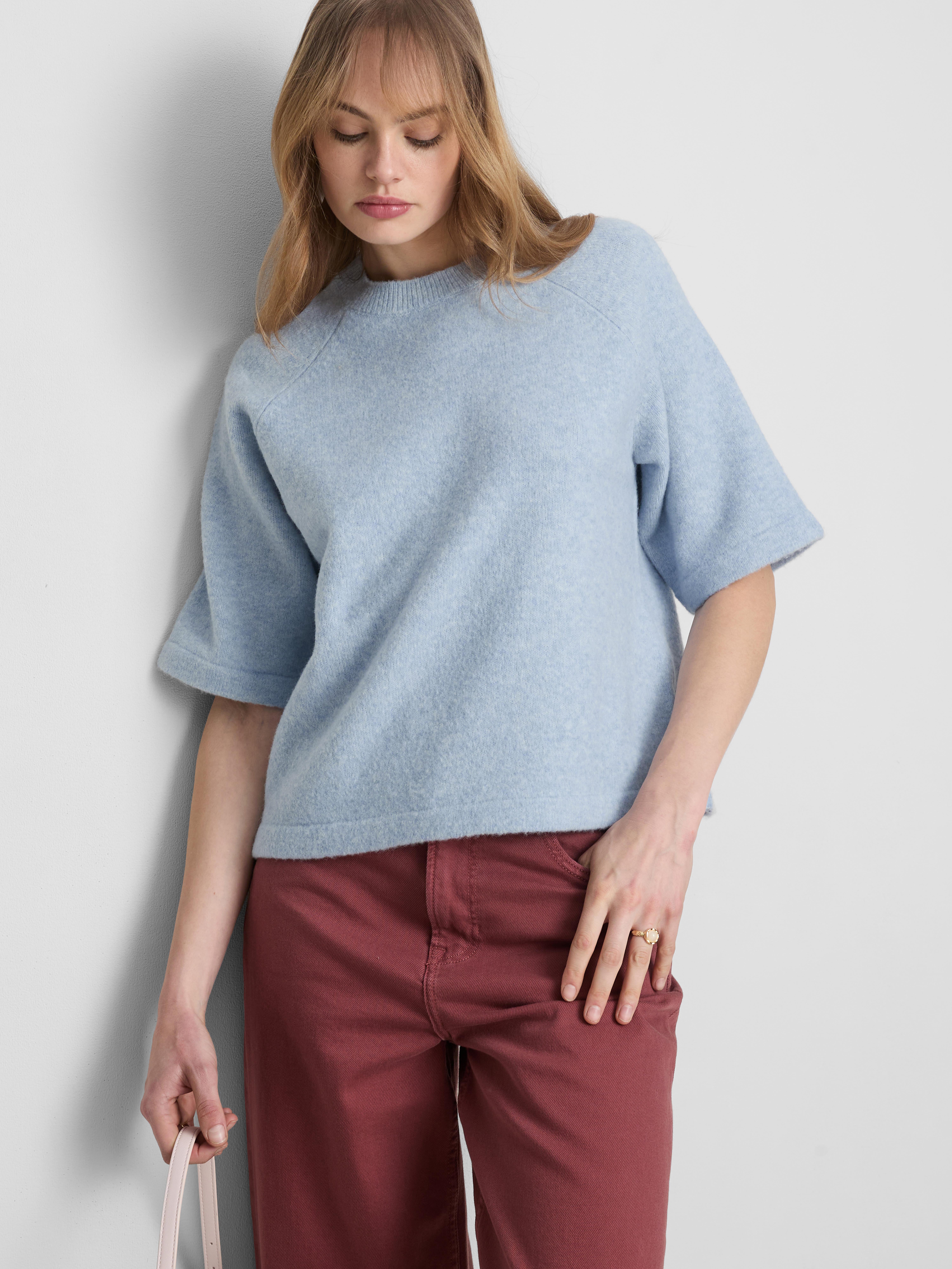 T-shirt carré en maille de laine mélangée