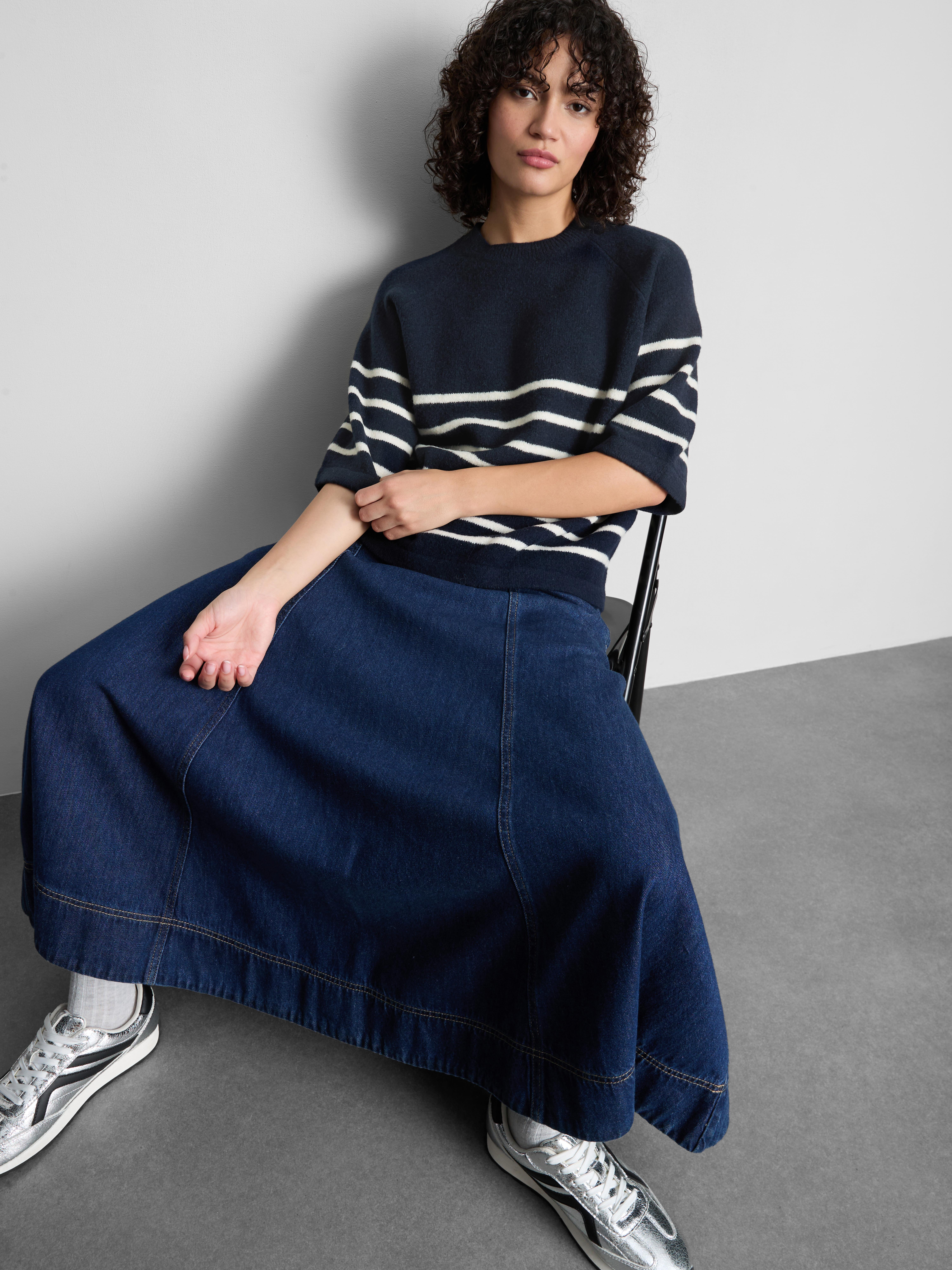 Wool-Blend Knitted Boxy T-Shirt Navy