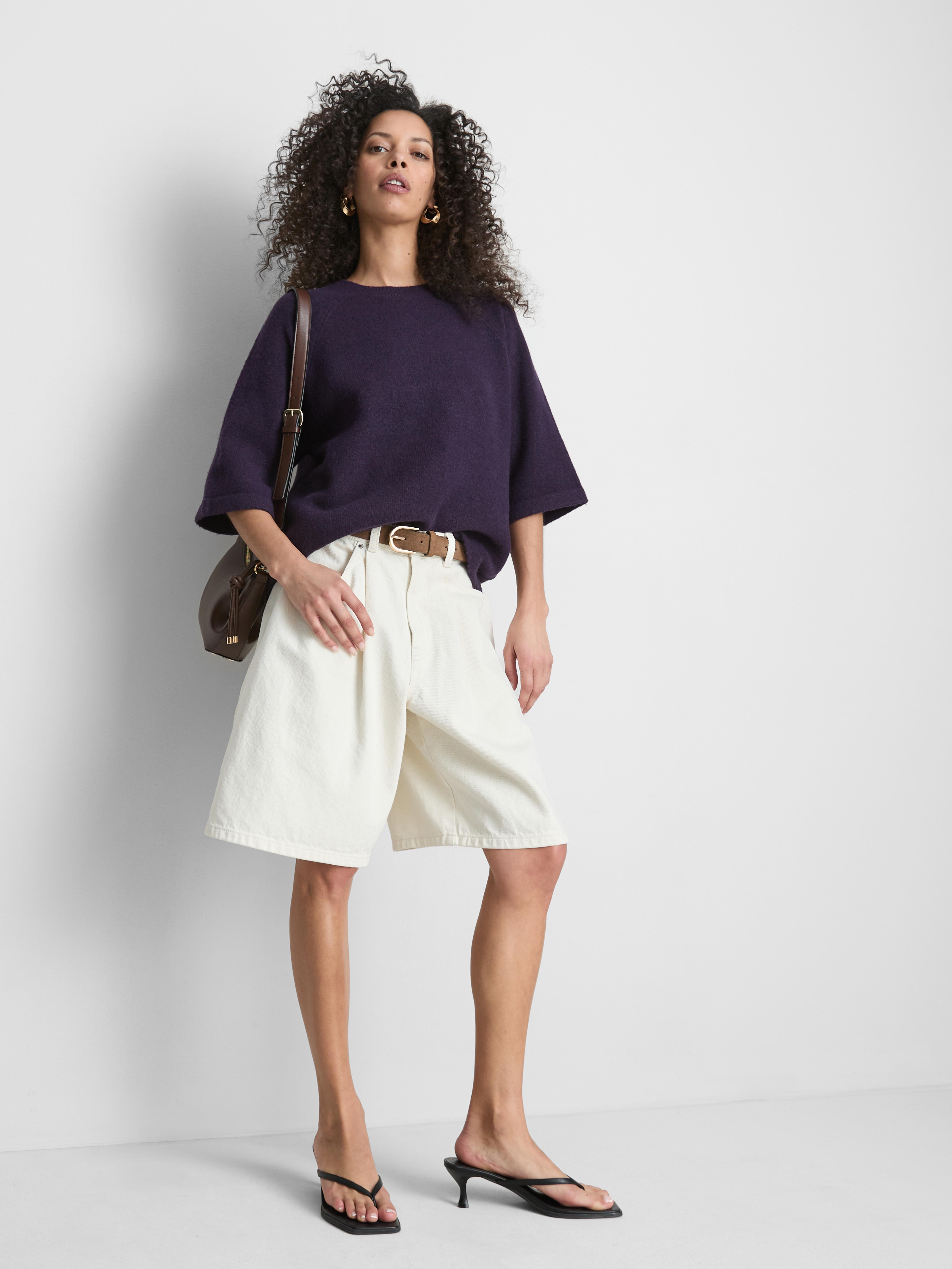 T-shirt carré en maille de laine mélangée Violet foncé