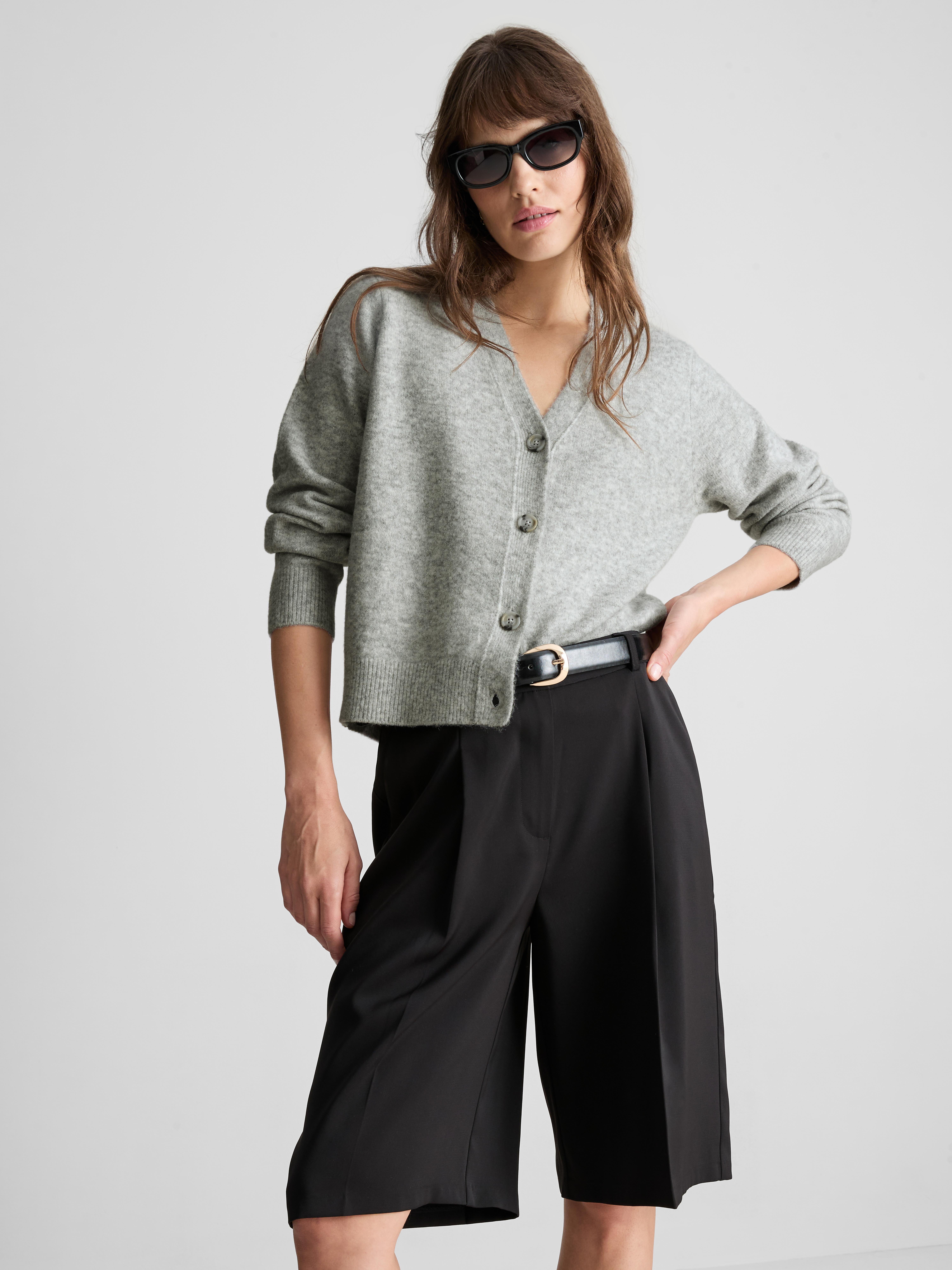 Wool Blend Boyfriend Cardigan Light Grey