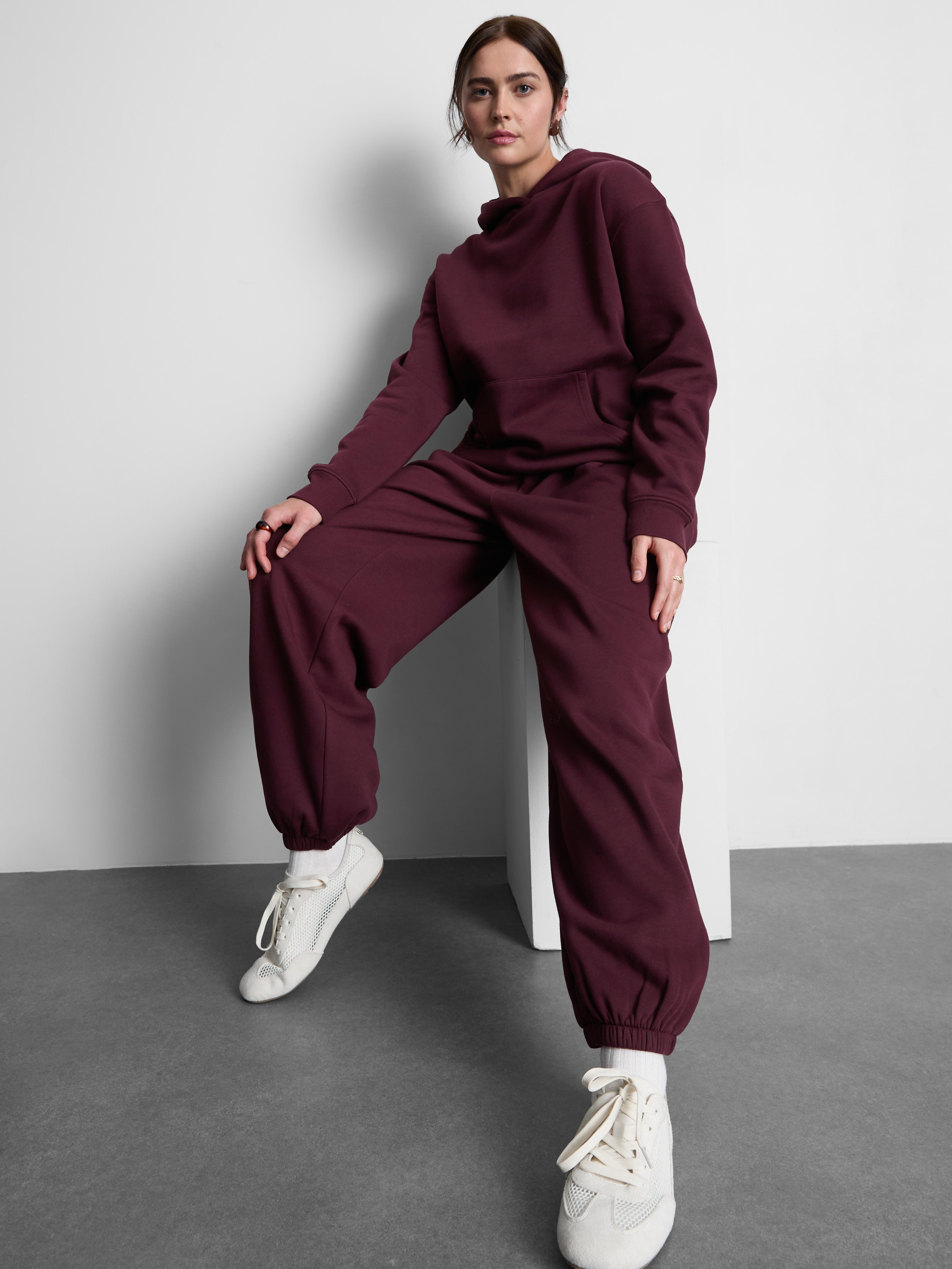 Cotton Blend Cuffed Joggers Burgundy