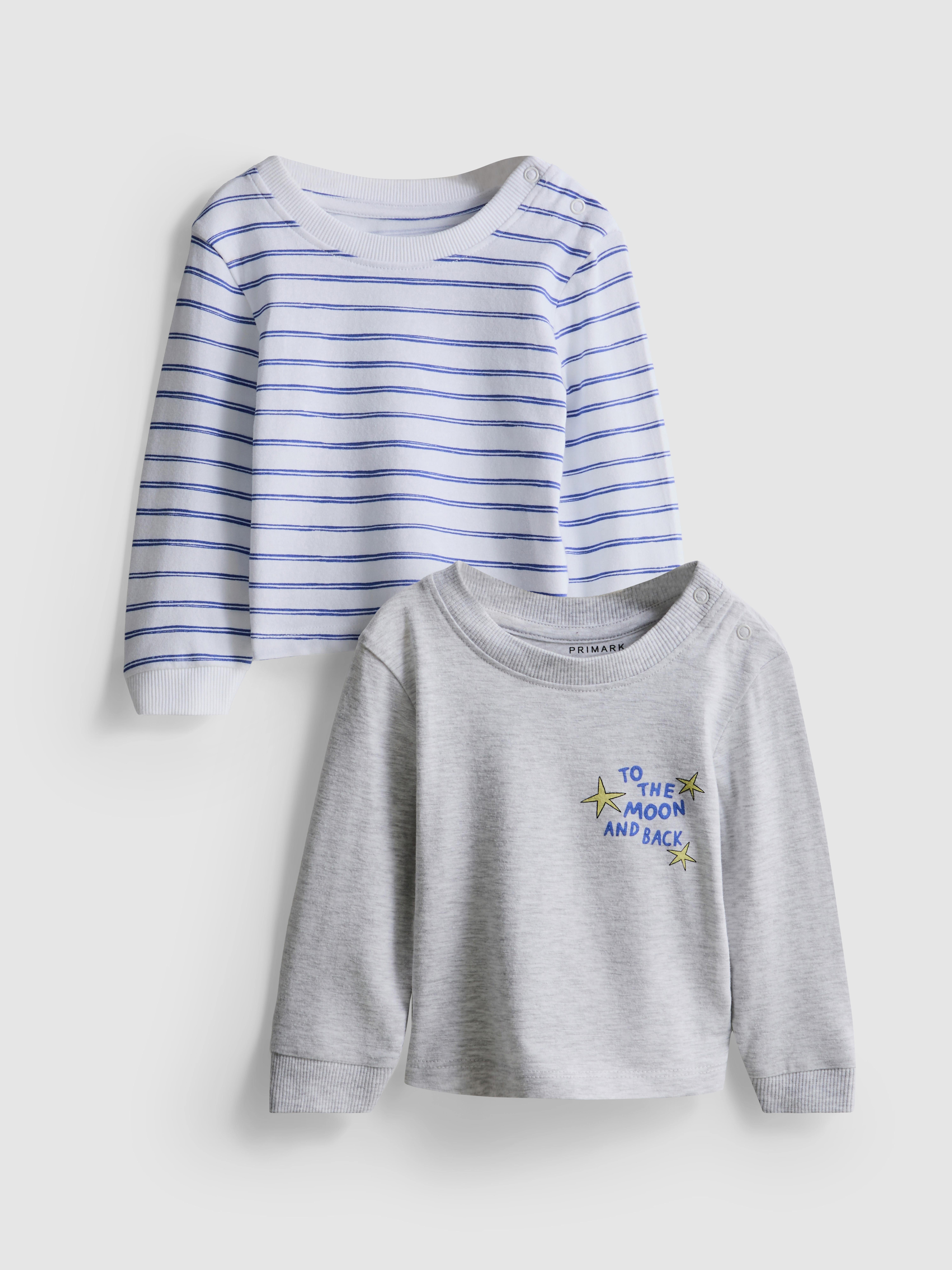 0-18mths | 2pk Pure Cotton Newborn Long Sleeve T-Shirts