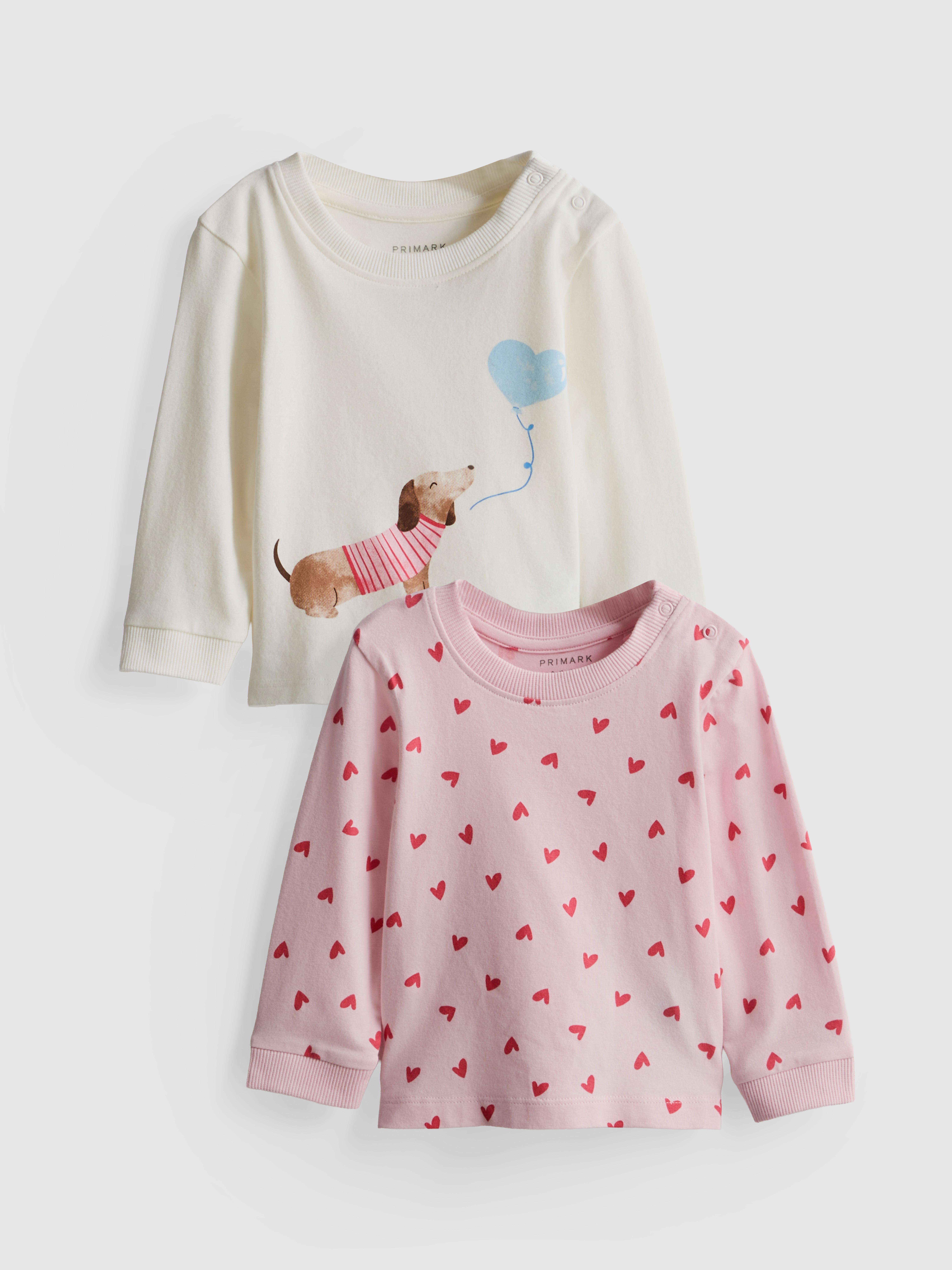 0-18mths | 2pk Pure Cotton Newborn Long Sleeve T-Shirts