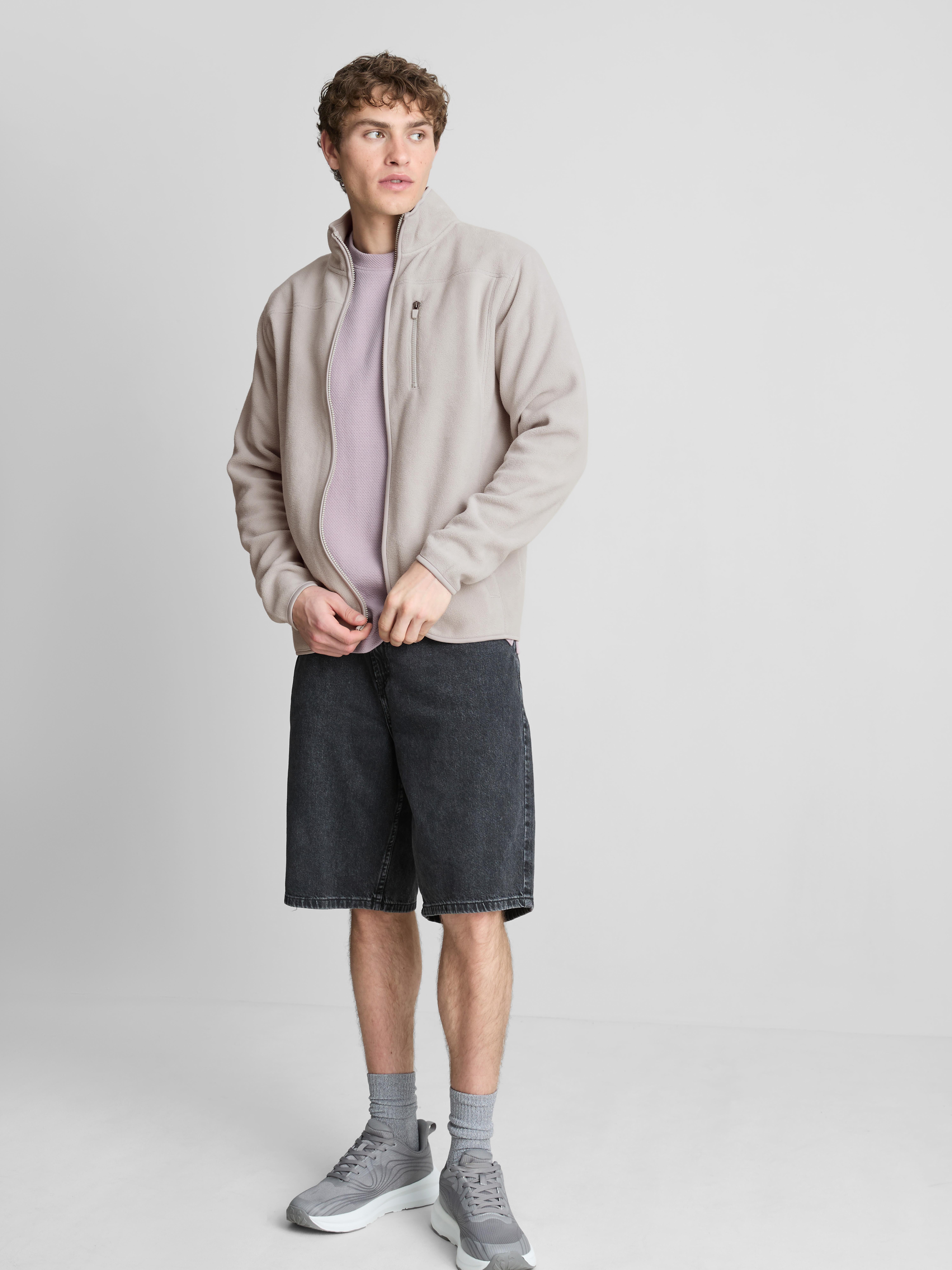 Zip-Up Fleece Jacket Light Grey