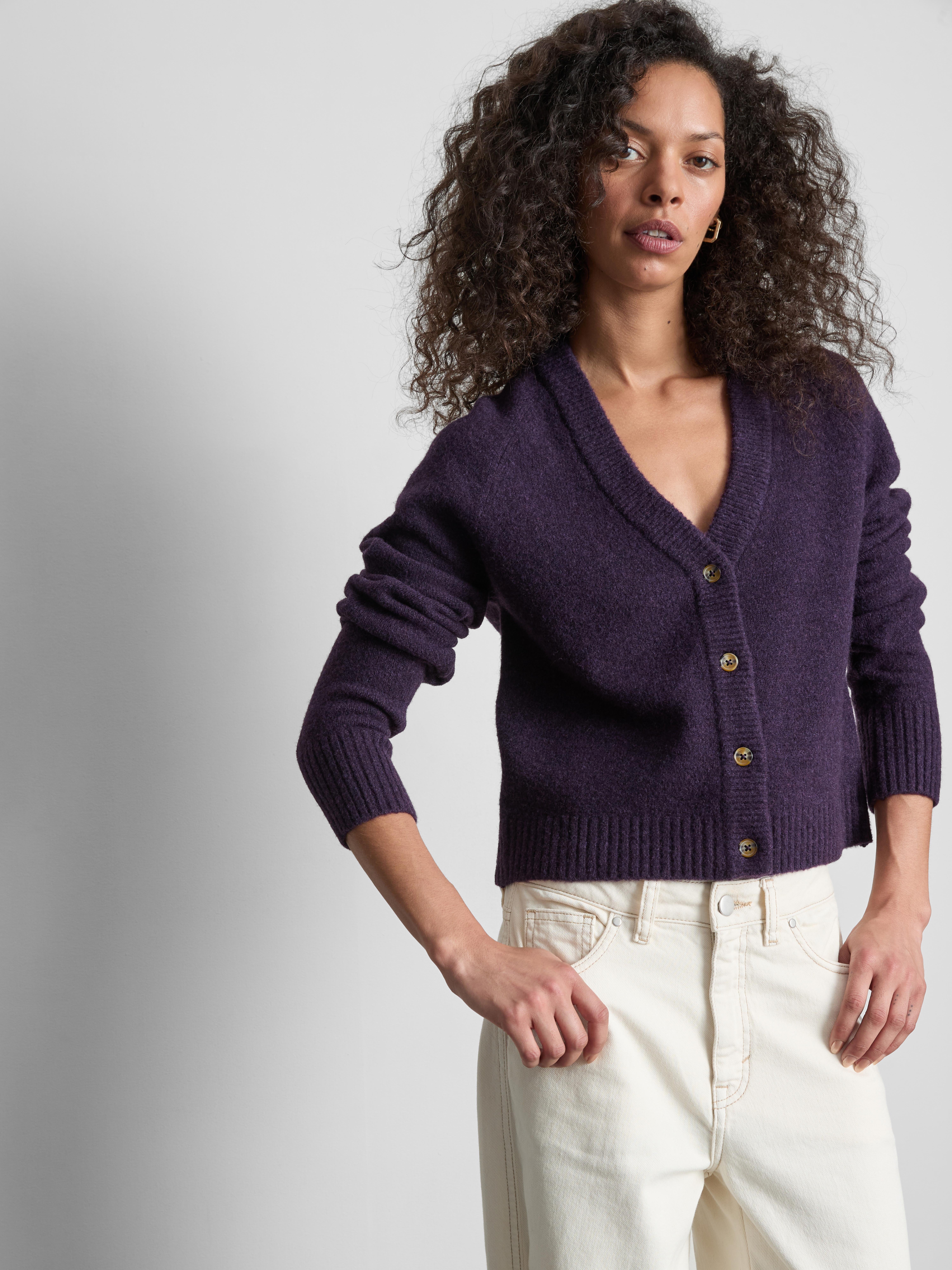 Knitted V-Neck Cardigan Dark Purple