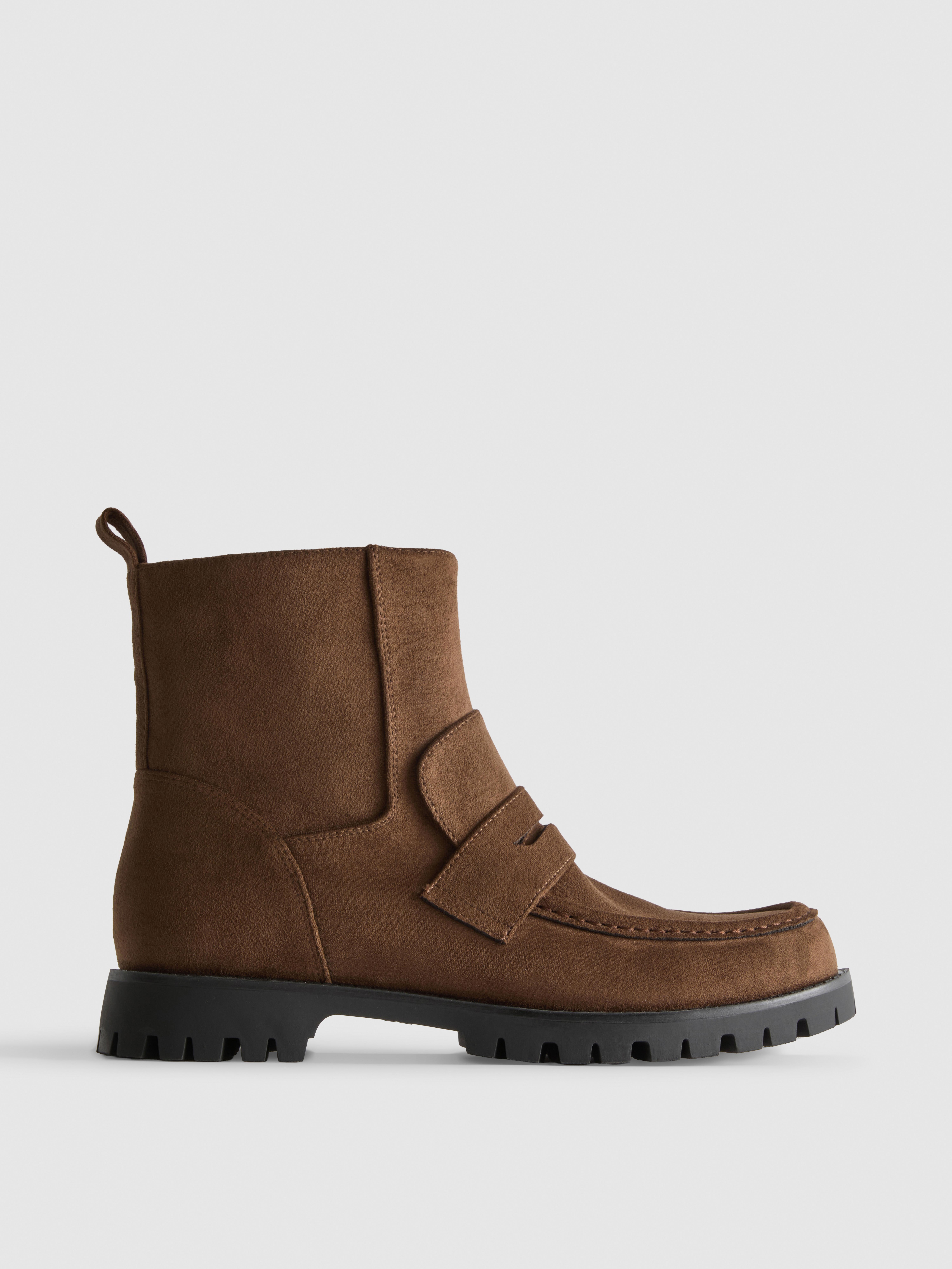 Faux Suede Loafer Ankle Boots