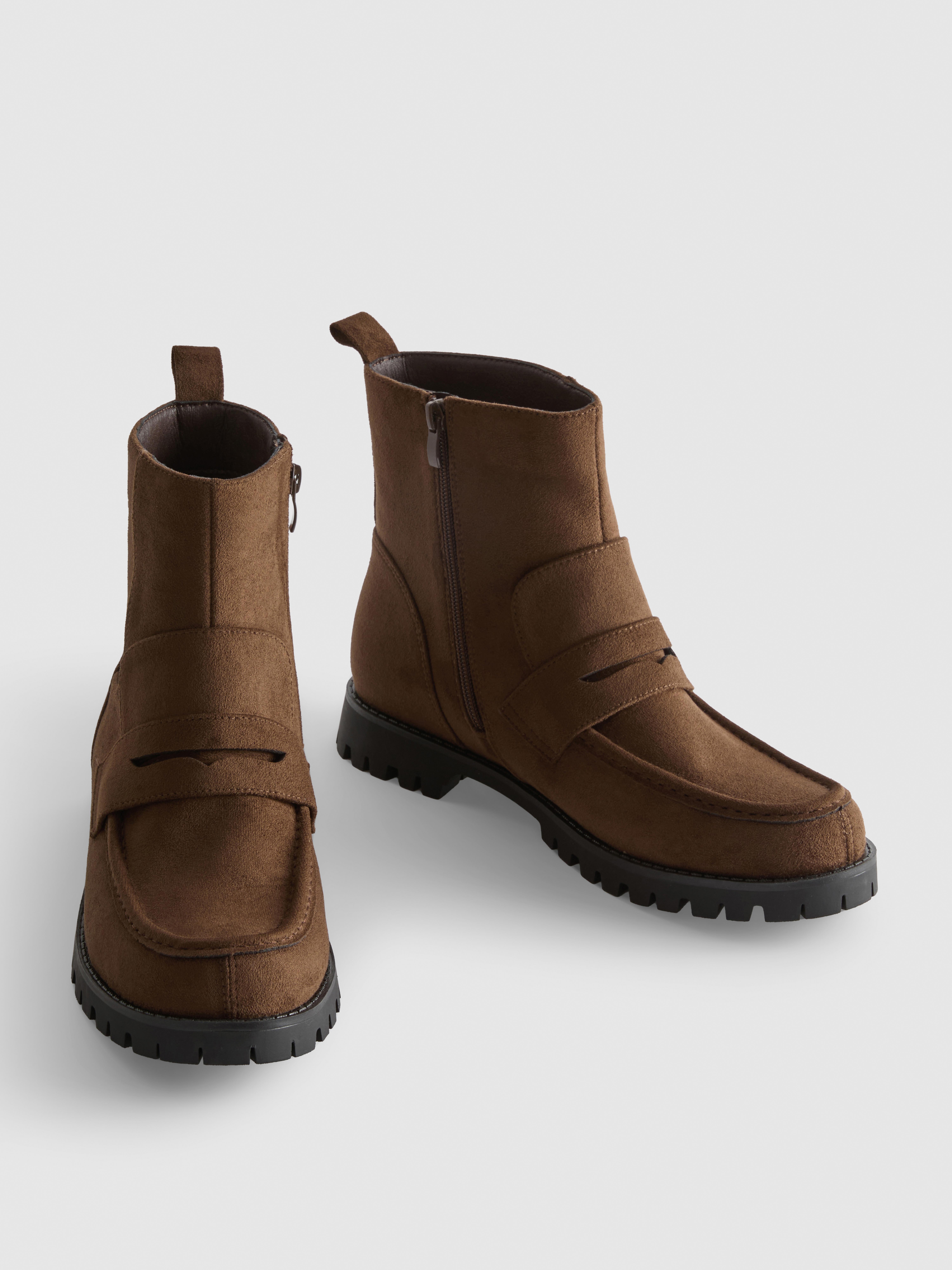 Faux Suede Loafer Ankle Boots