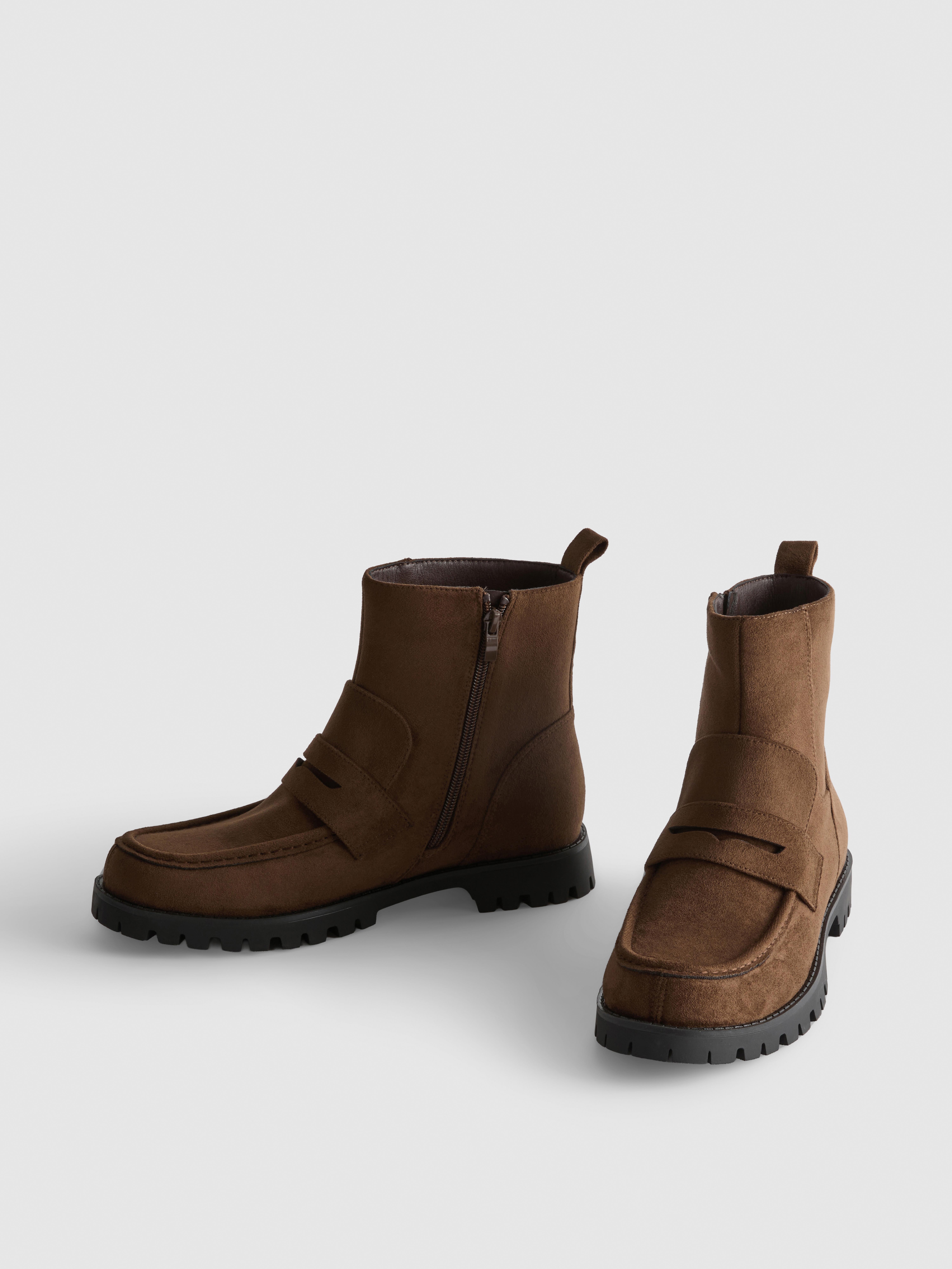 Faux Suede Loafer Ankle Boots