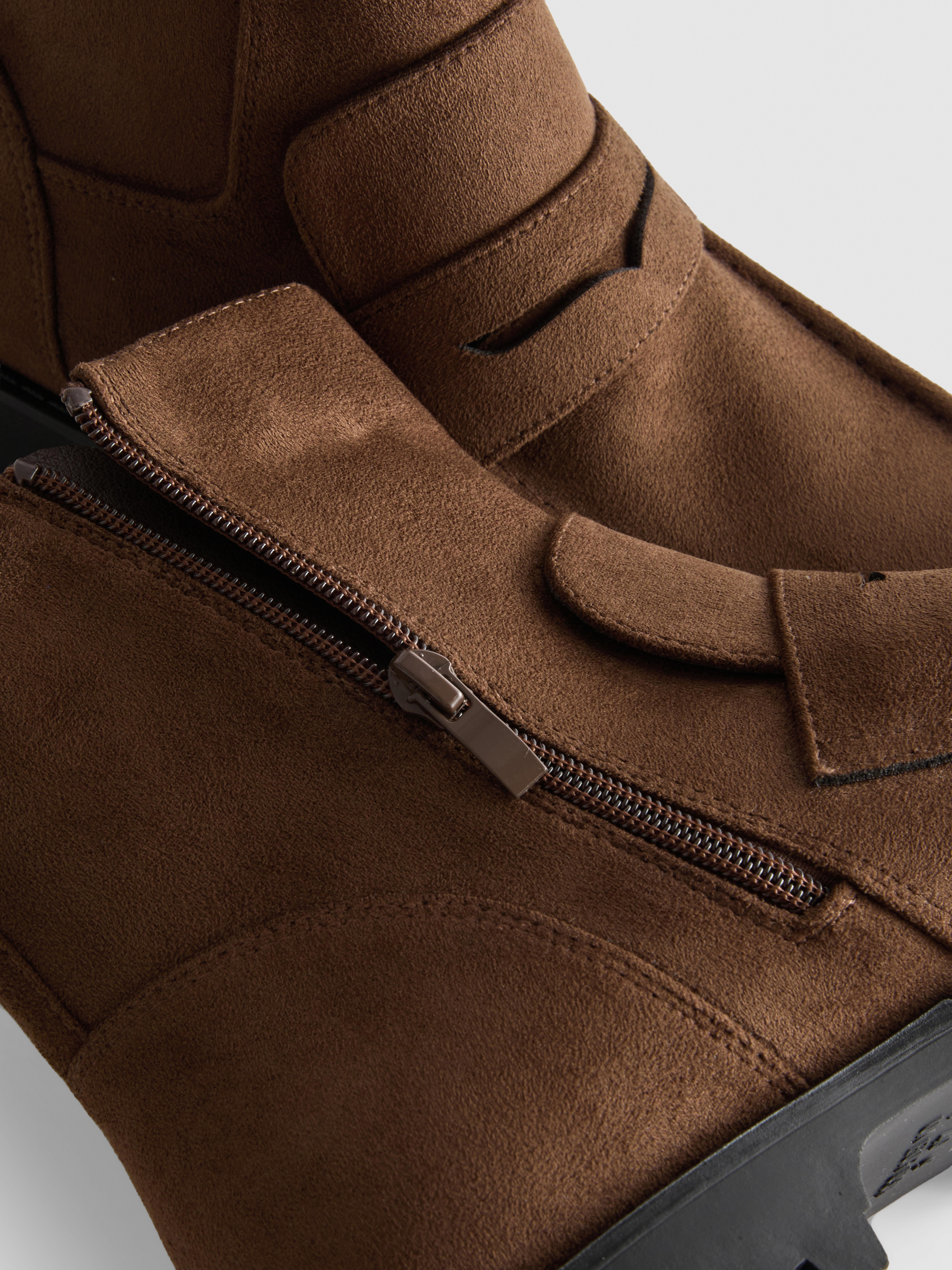 Faux Suede Loafer Ankle Boots