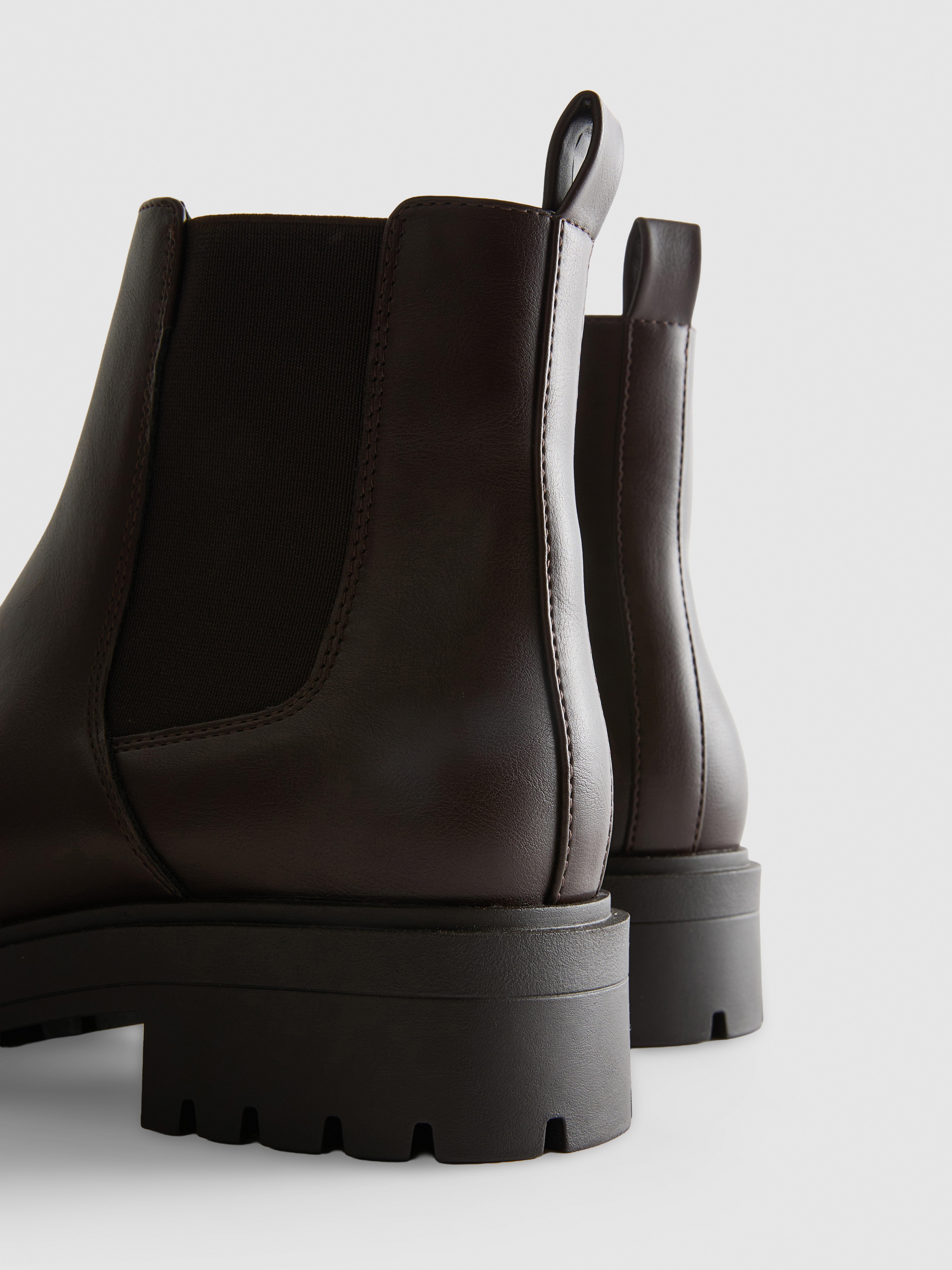 Faux Leather Chunky Chelsea Boots