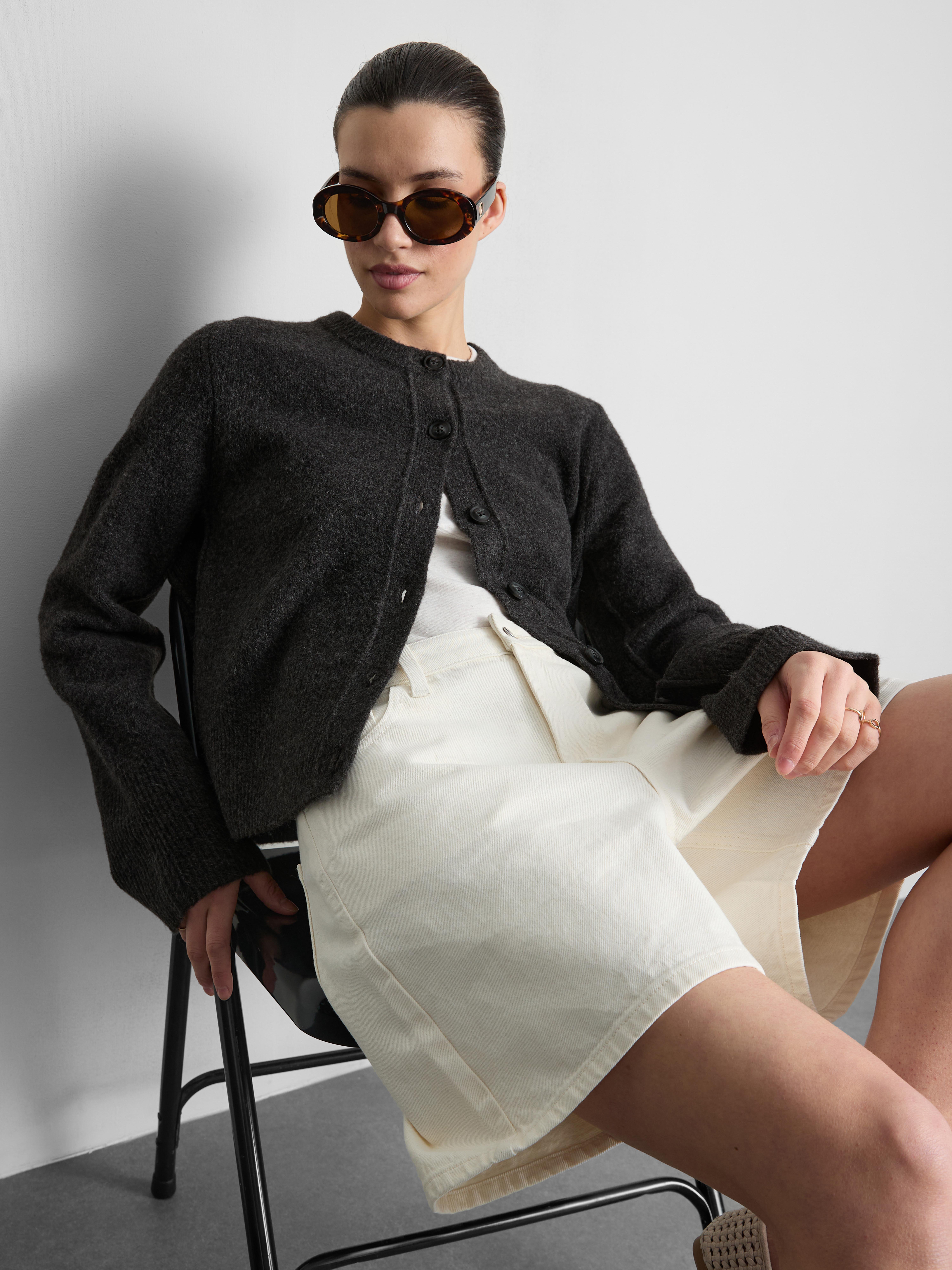 Relaxed Knitted Crew Neck Cardigan