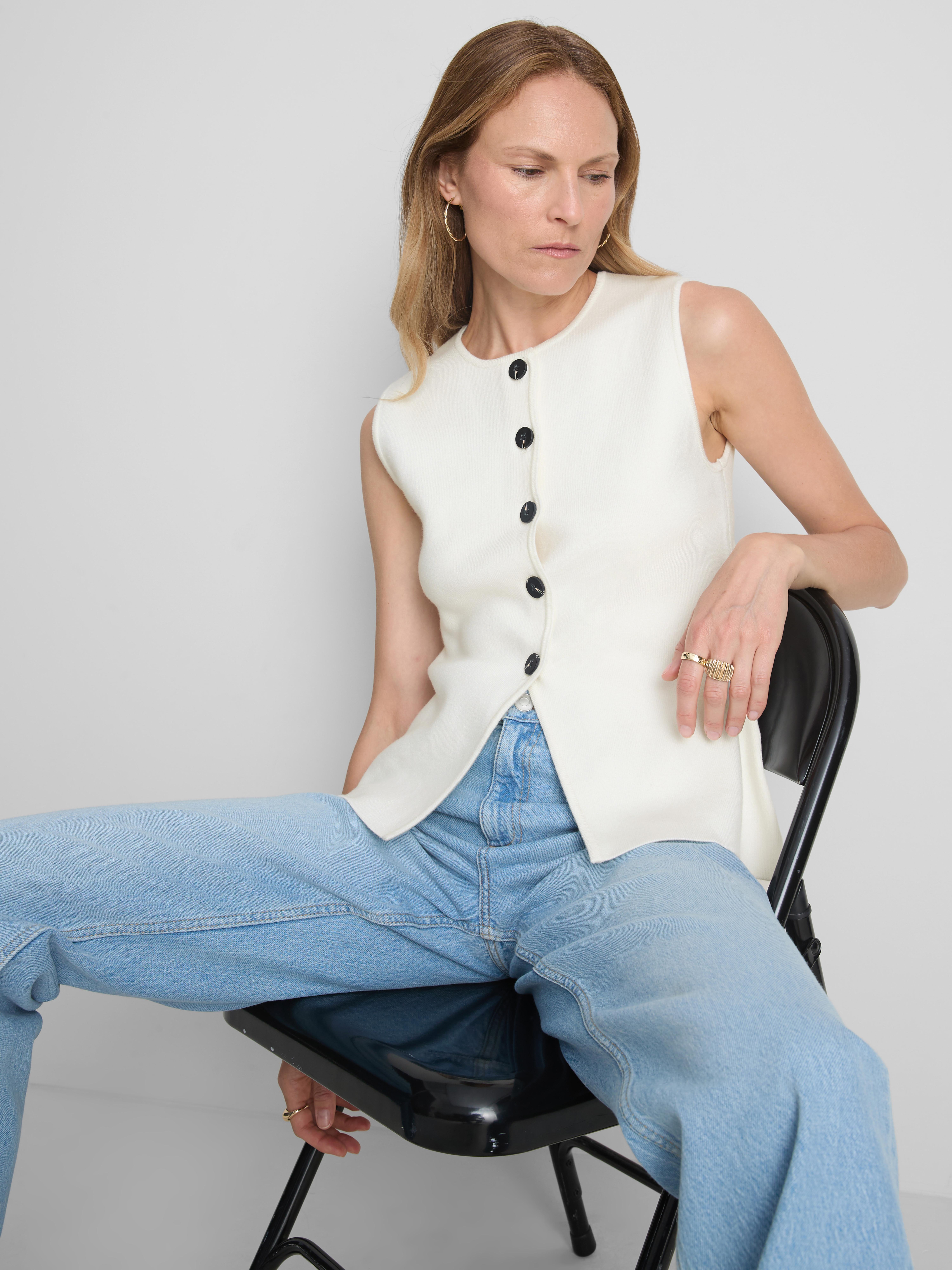 Gilet de costume en maille serrée à ourlet fendu Ivoire