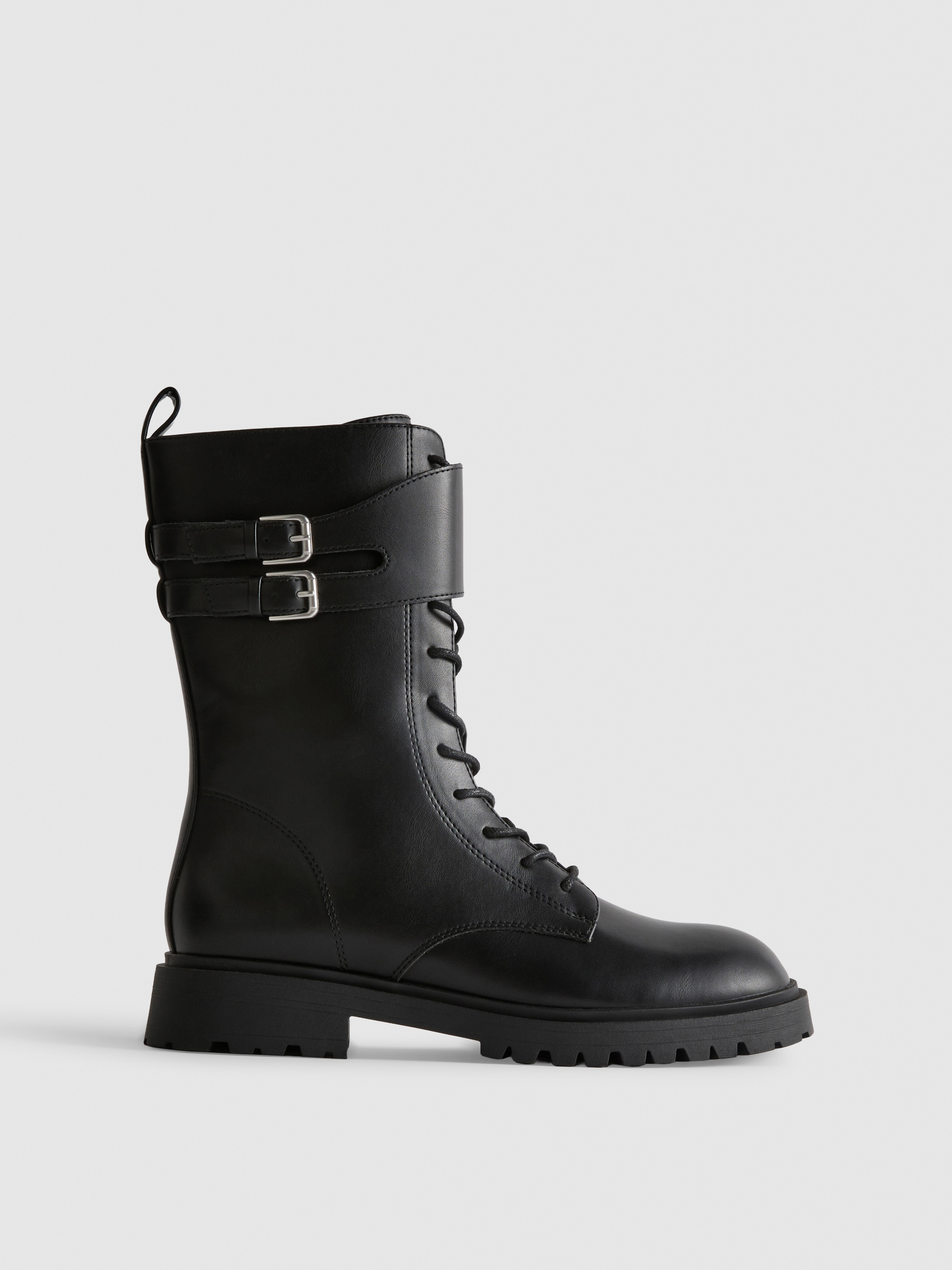 Faux Leather Lace Up Utility Boots