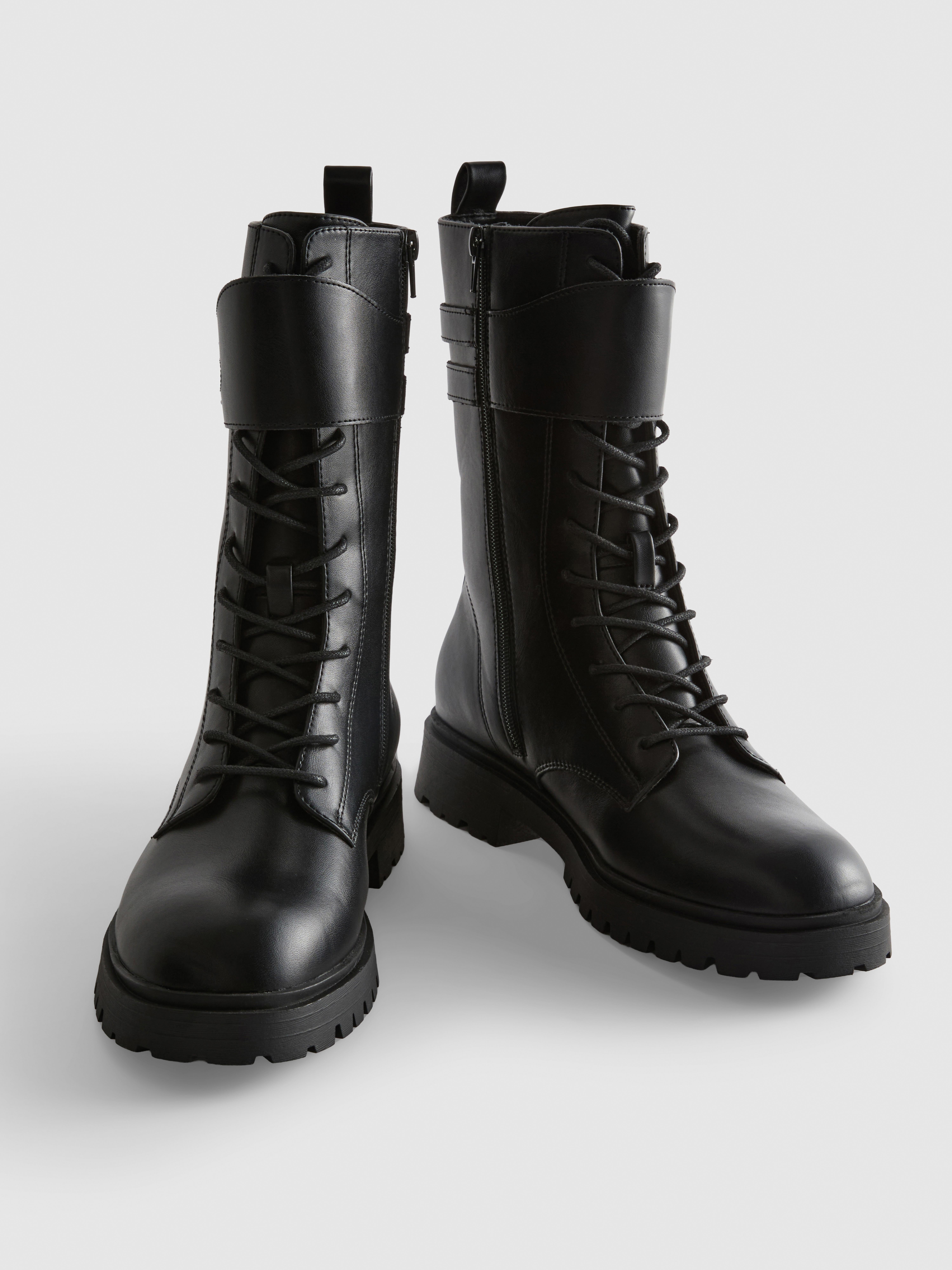 Faux Leather Lace Up Utility Boots
