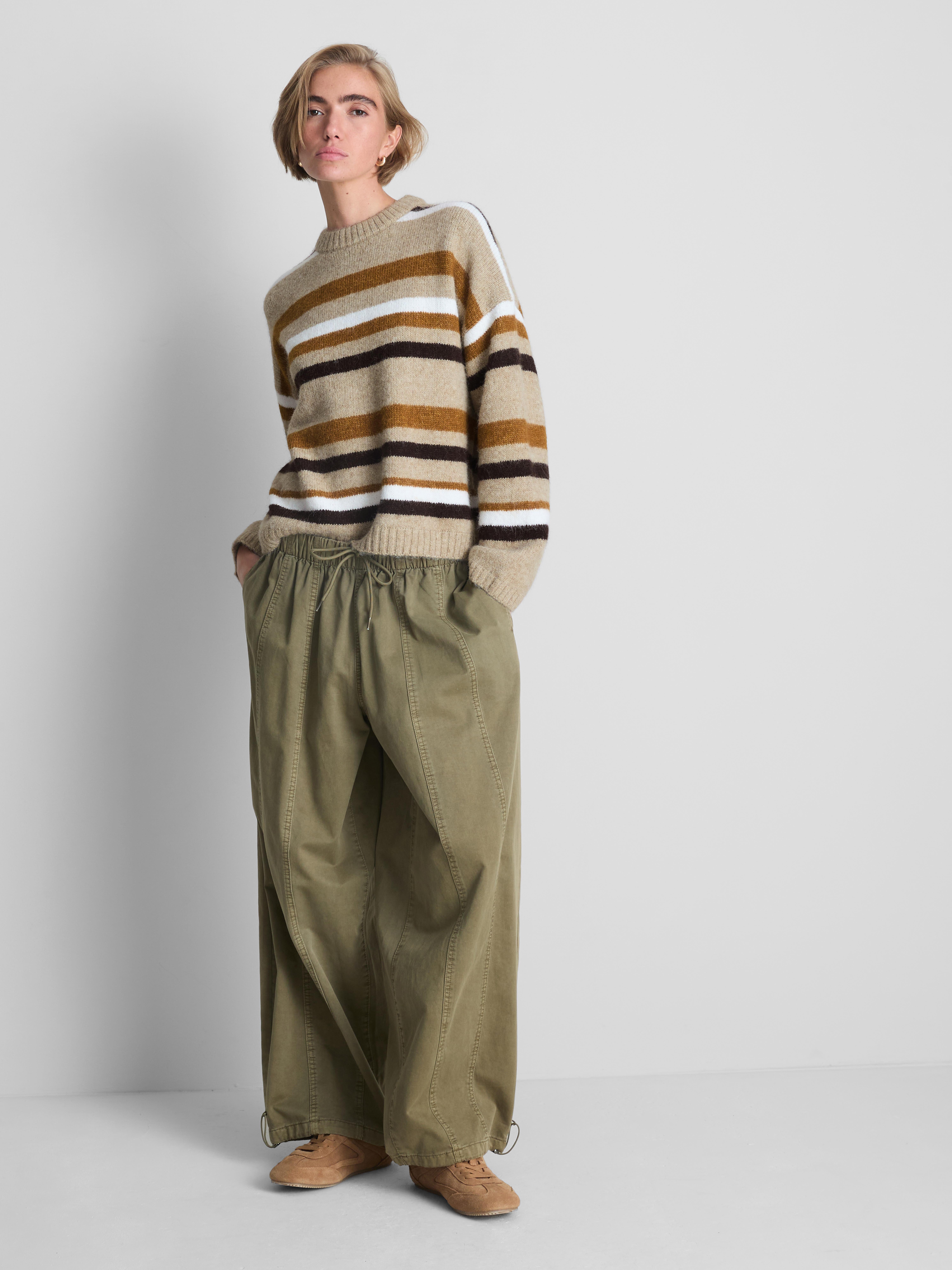 Knitted Fluffy Stripe Crew Neck Sweater