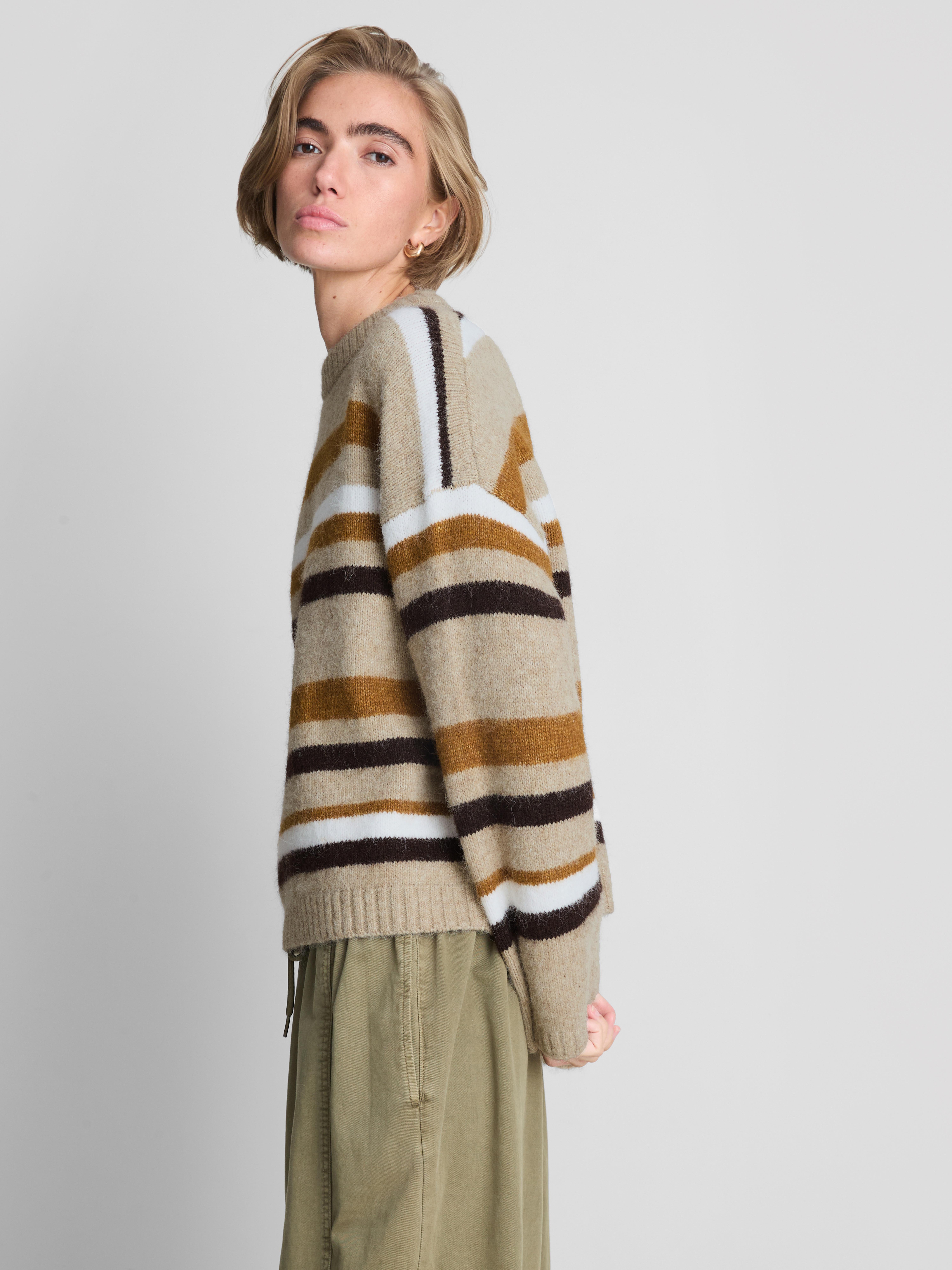 Knitted Fluffy Stripe Crew Neck Sweater