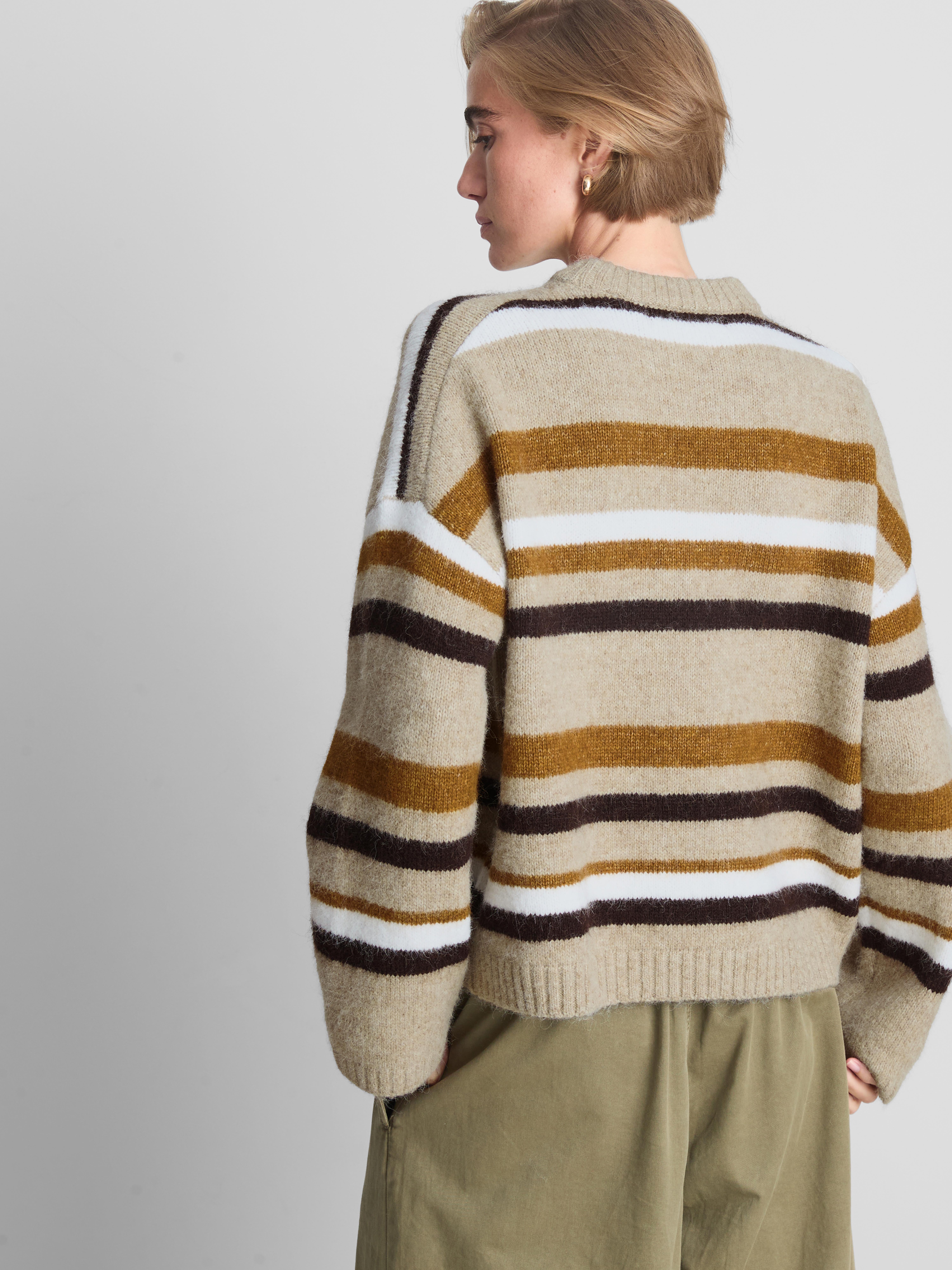 Knitted Fluffy Stripe Crew Neck Sweater