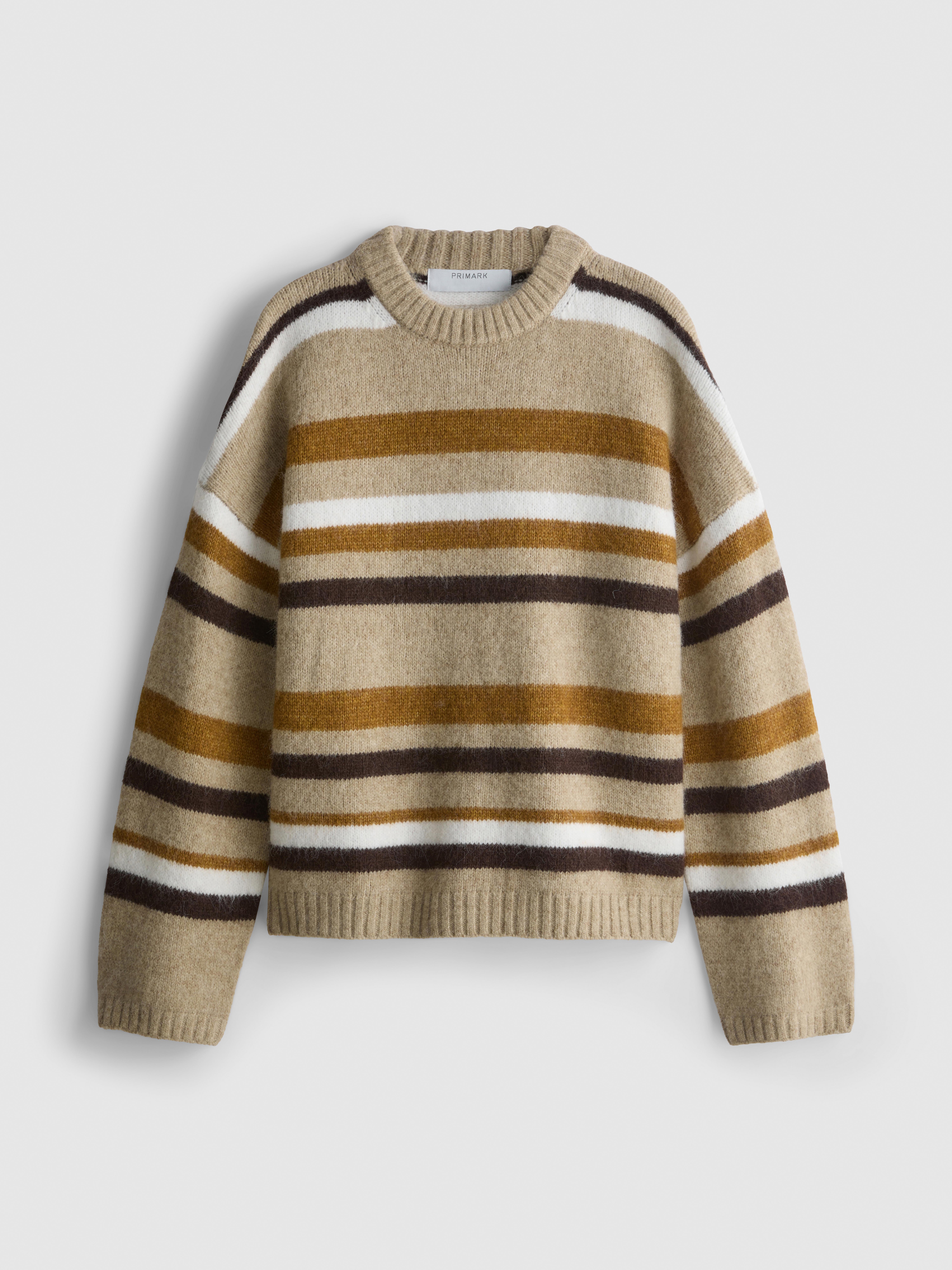 Knitted Fluffy Stripe Crew Neck Sweater