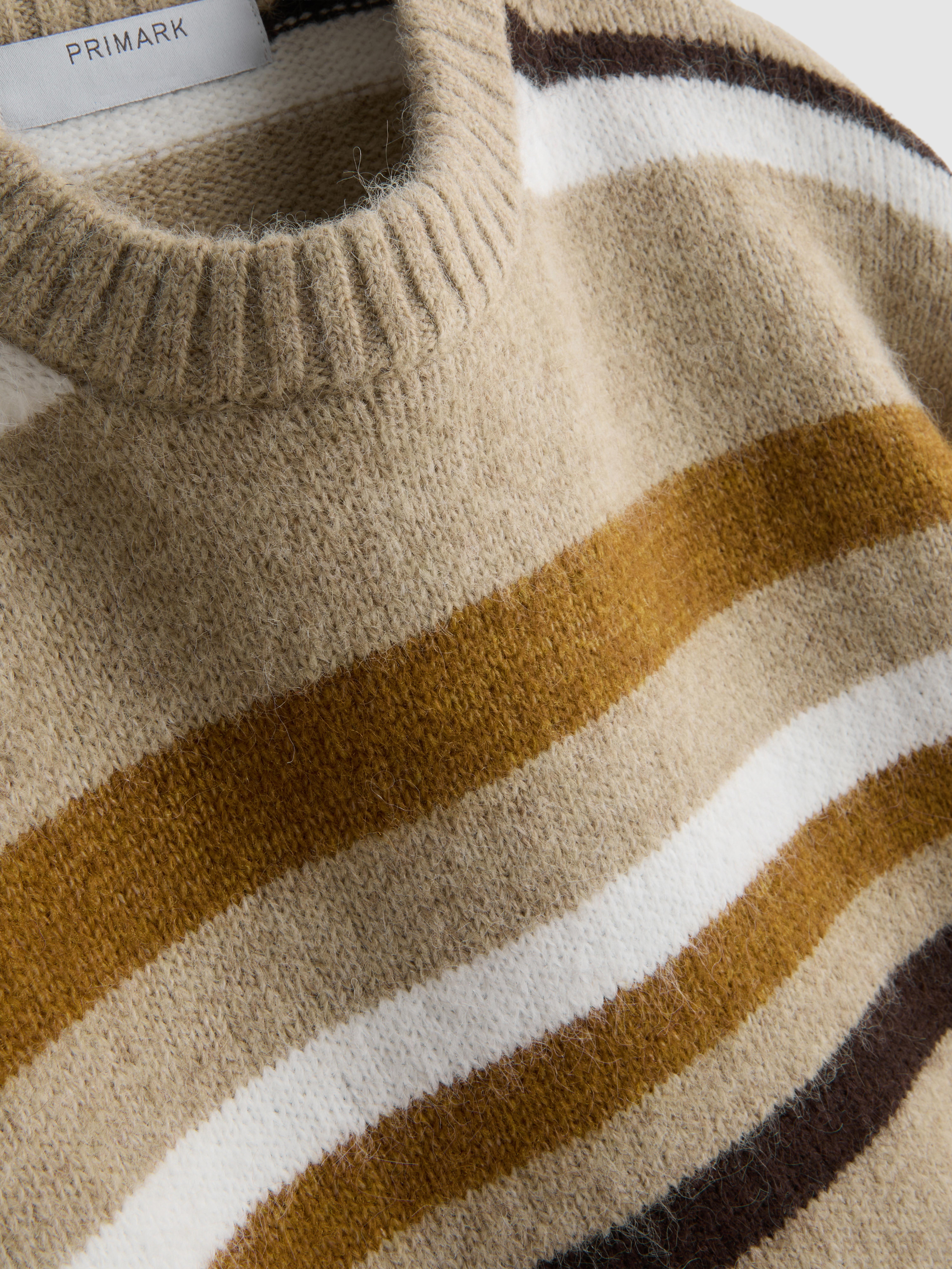 Knitted Fluffy Stripe Crew Neck Sweater