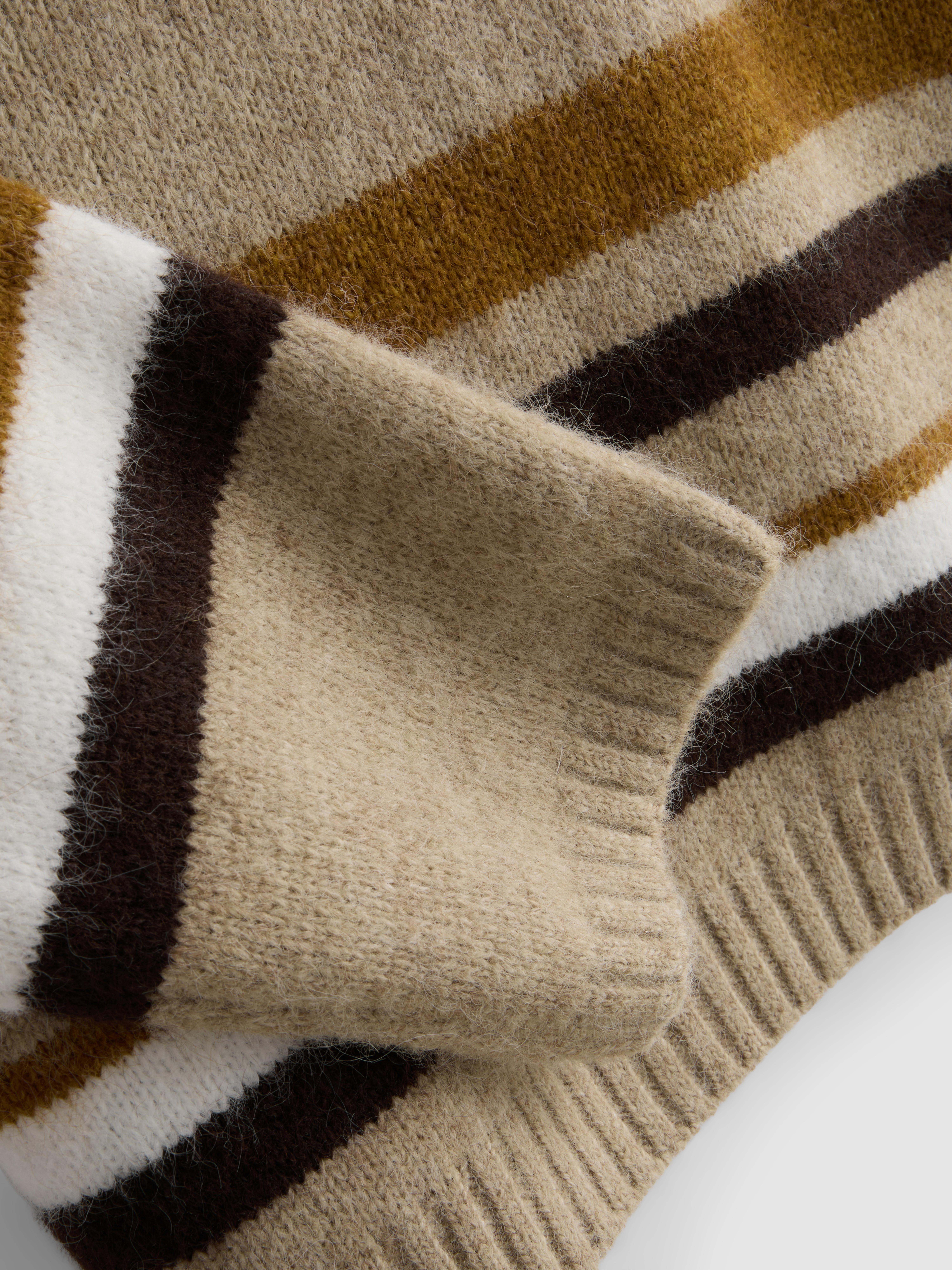 Knitted Fluffy Stripe Crew Neck Sweater