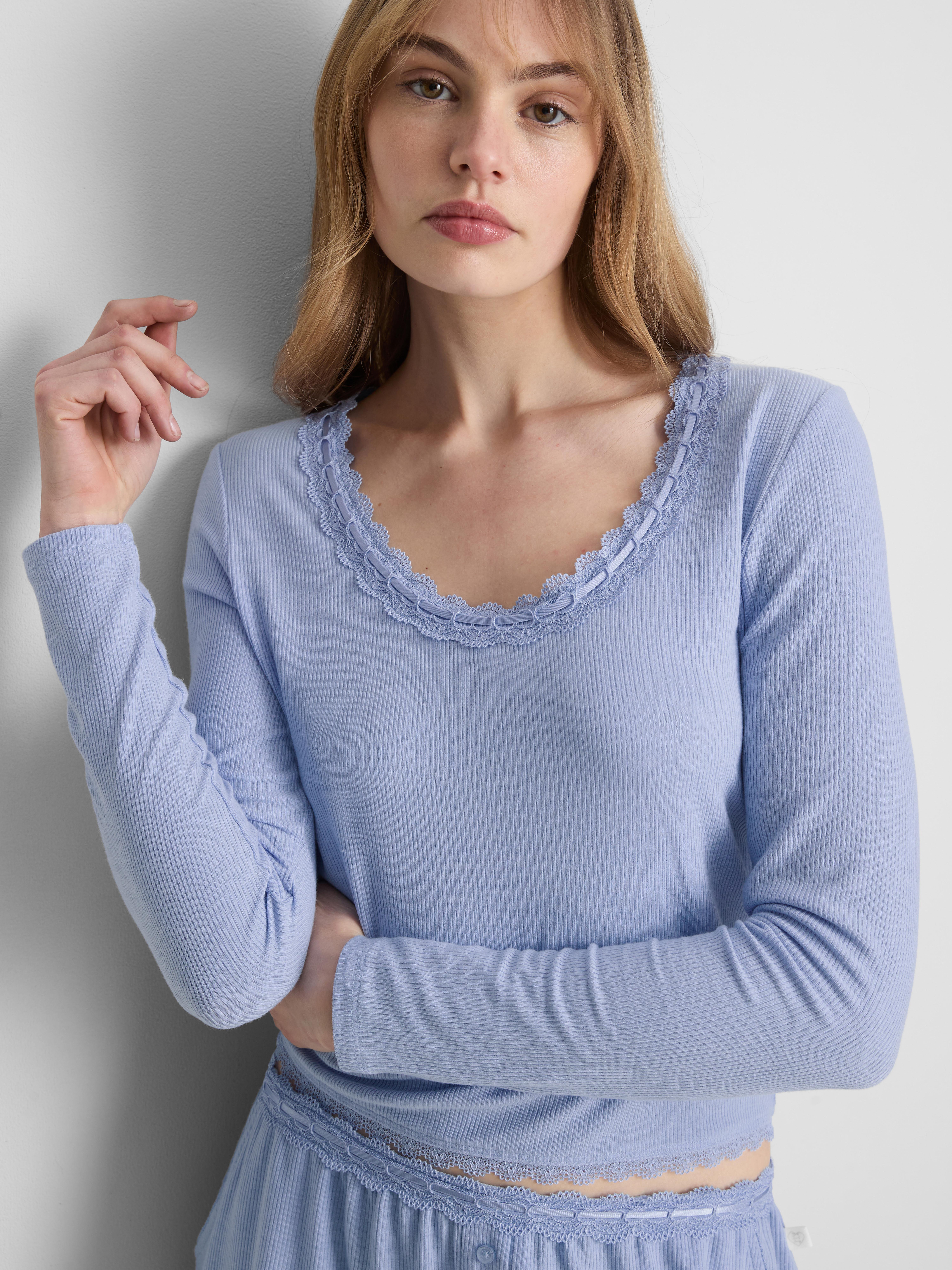 Maglia del pigiama a coste con pizzo Love To Lounge