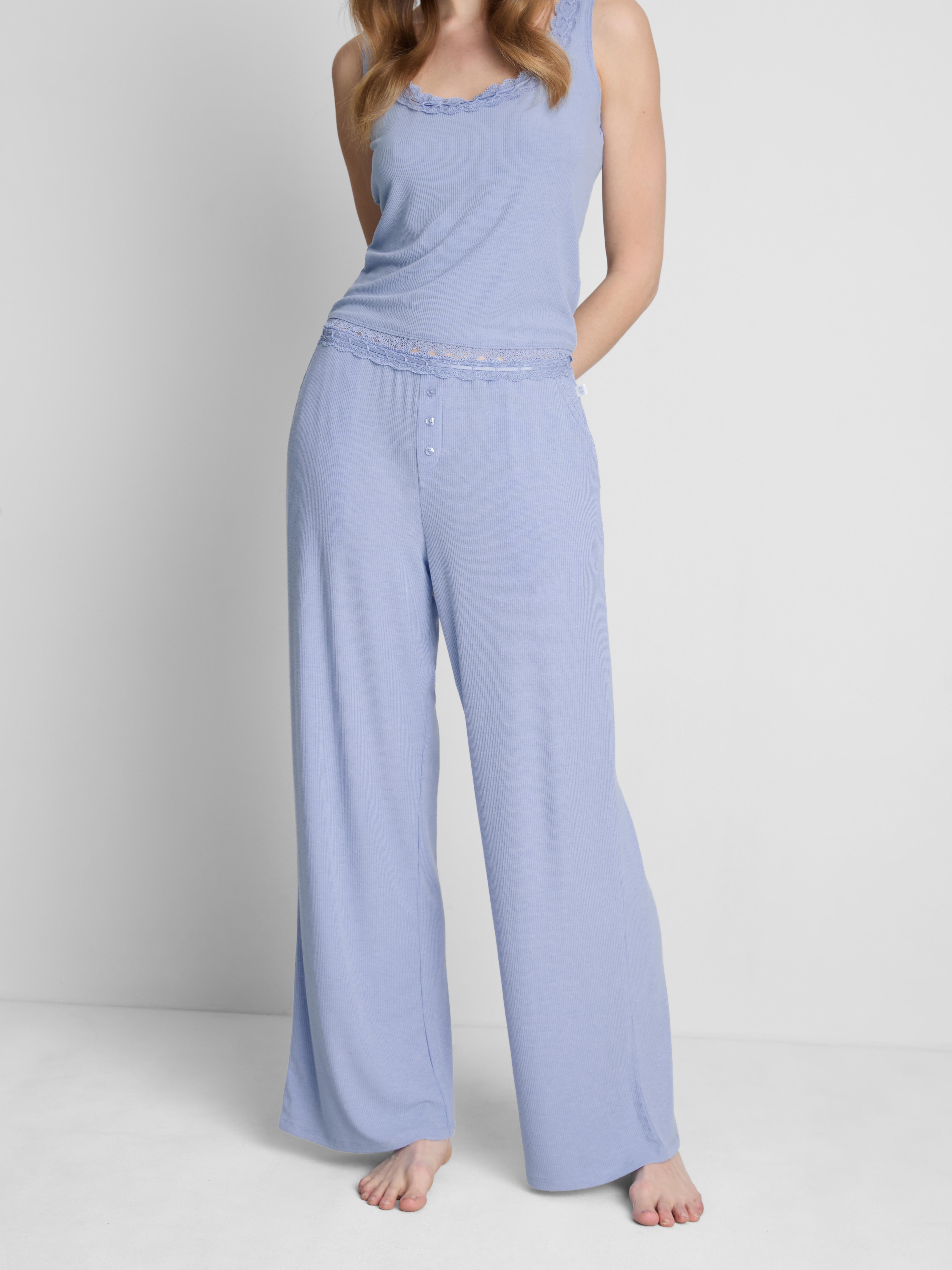 Love To Lounge Ribbed Contrast Lace Pajama Bottoms