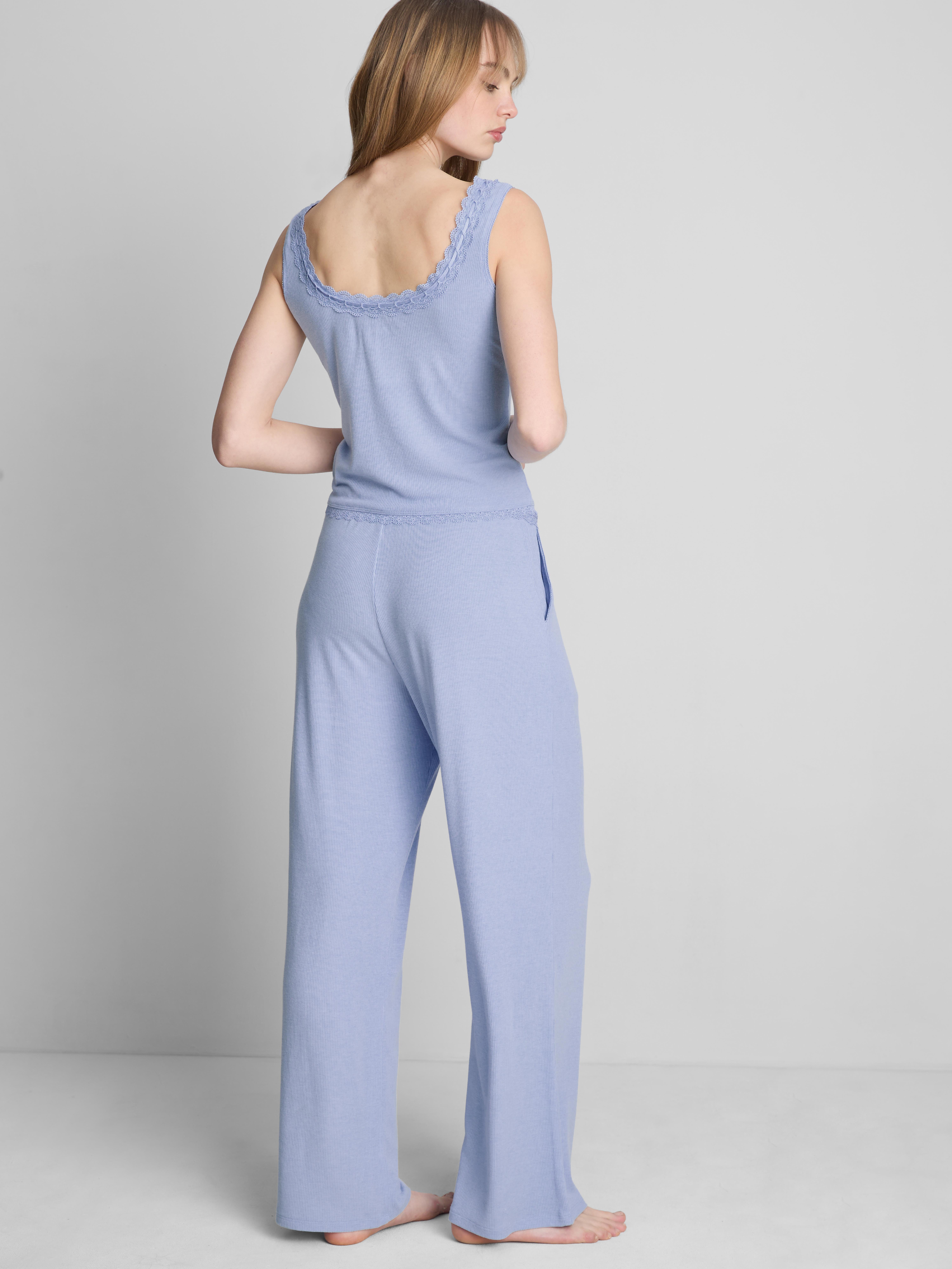 Love To Lounge Ribbed Contrast Lace Pajama Bottoms