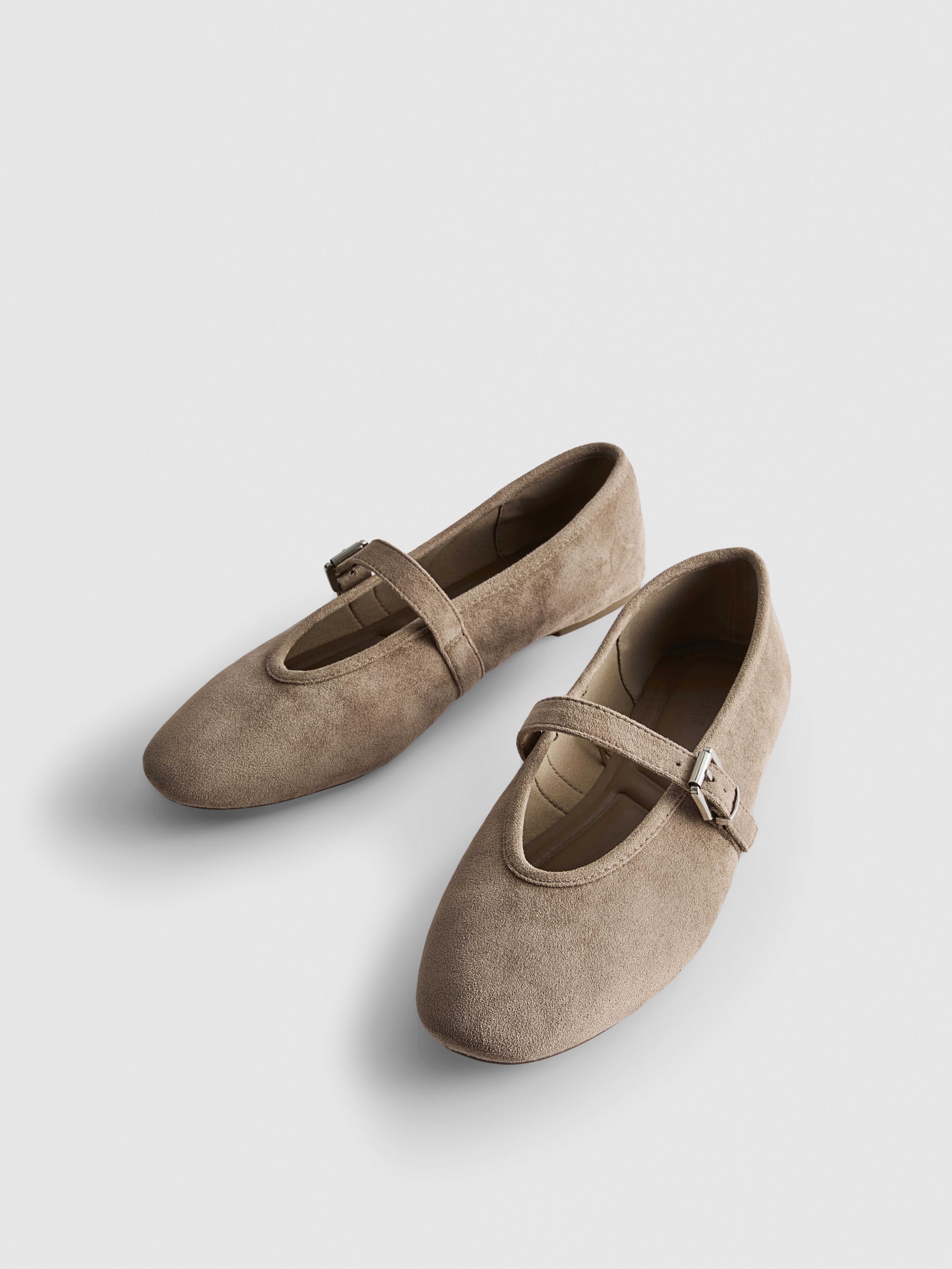 Faux Suede Buckle Mary Janes