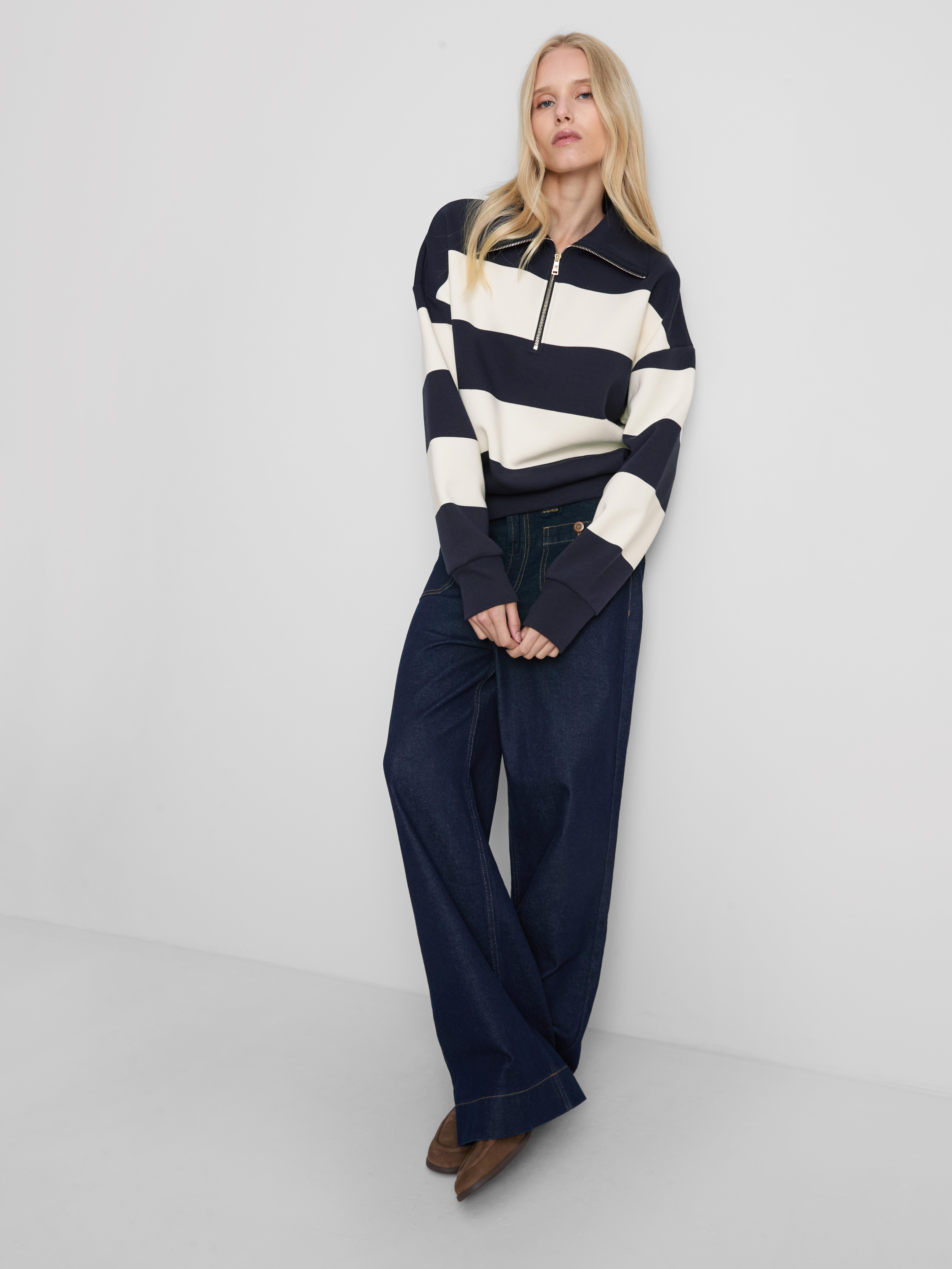 Gestreept sweatshirt met halve rits By Coleen