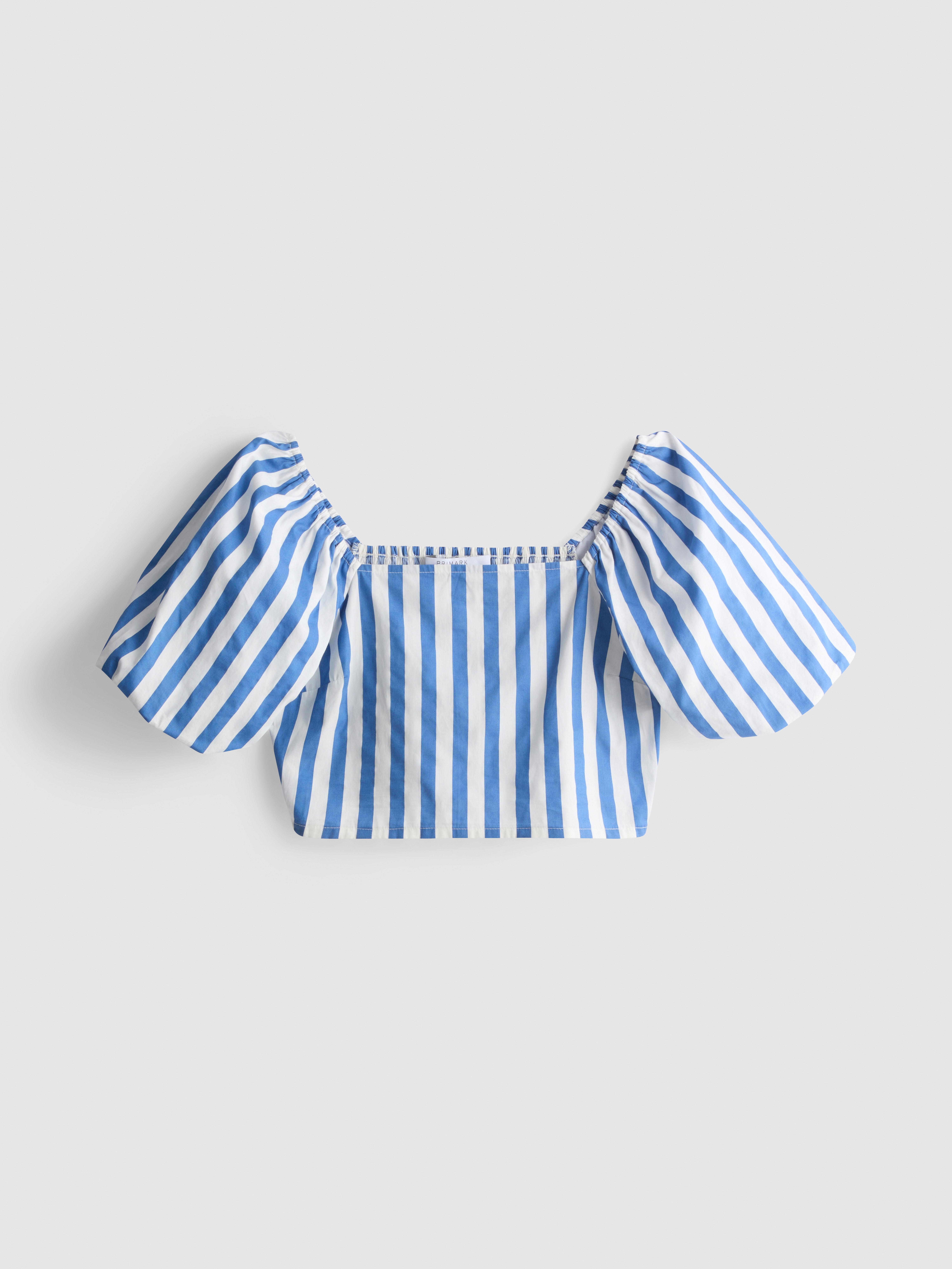 Striped Puff Sleeve Bardot Top