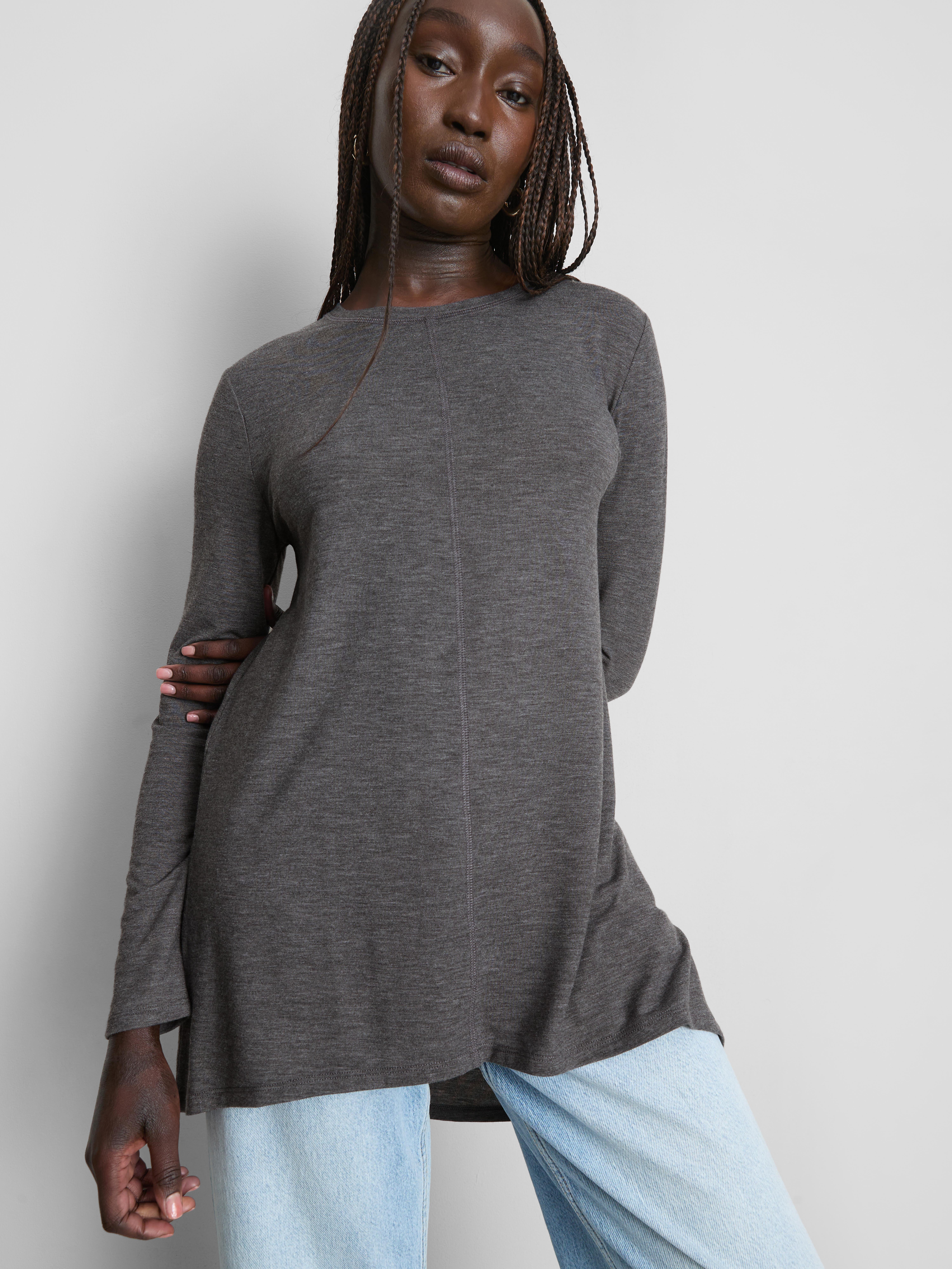 Longline Curved Hem Long Sleeve Top