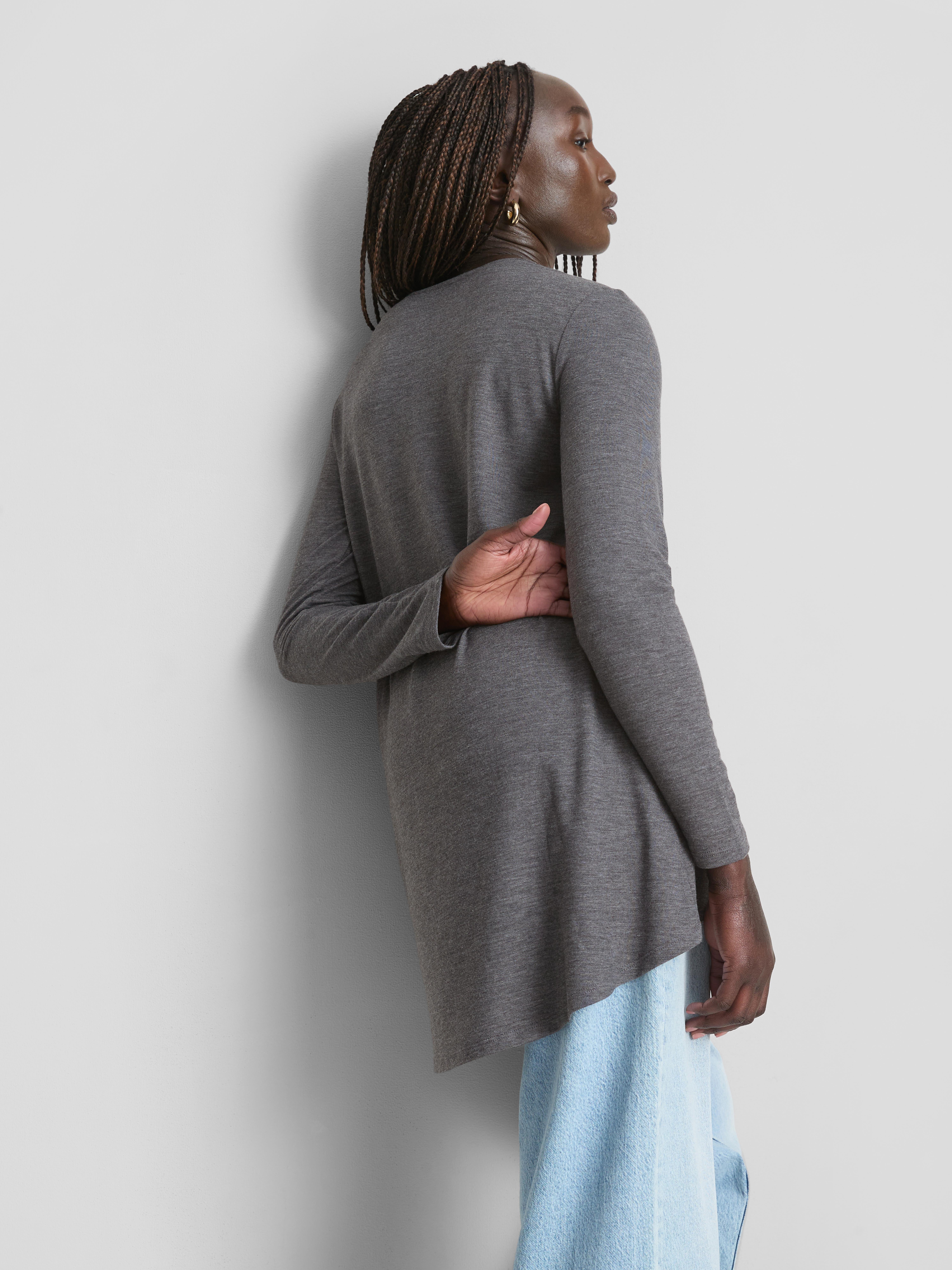 Longline Curved Hem Long Sleeve Top