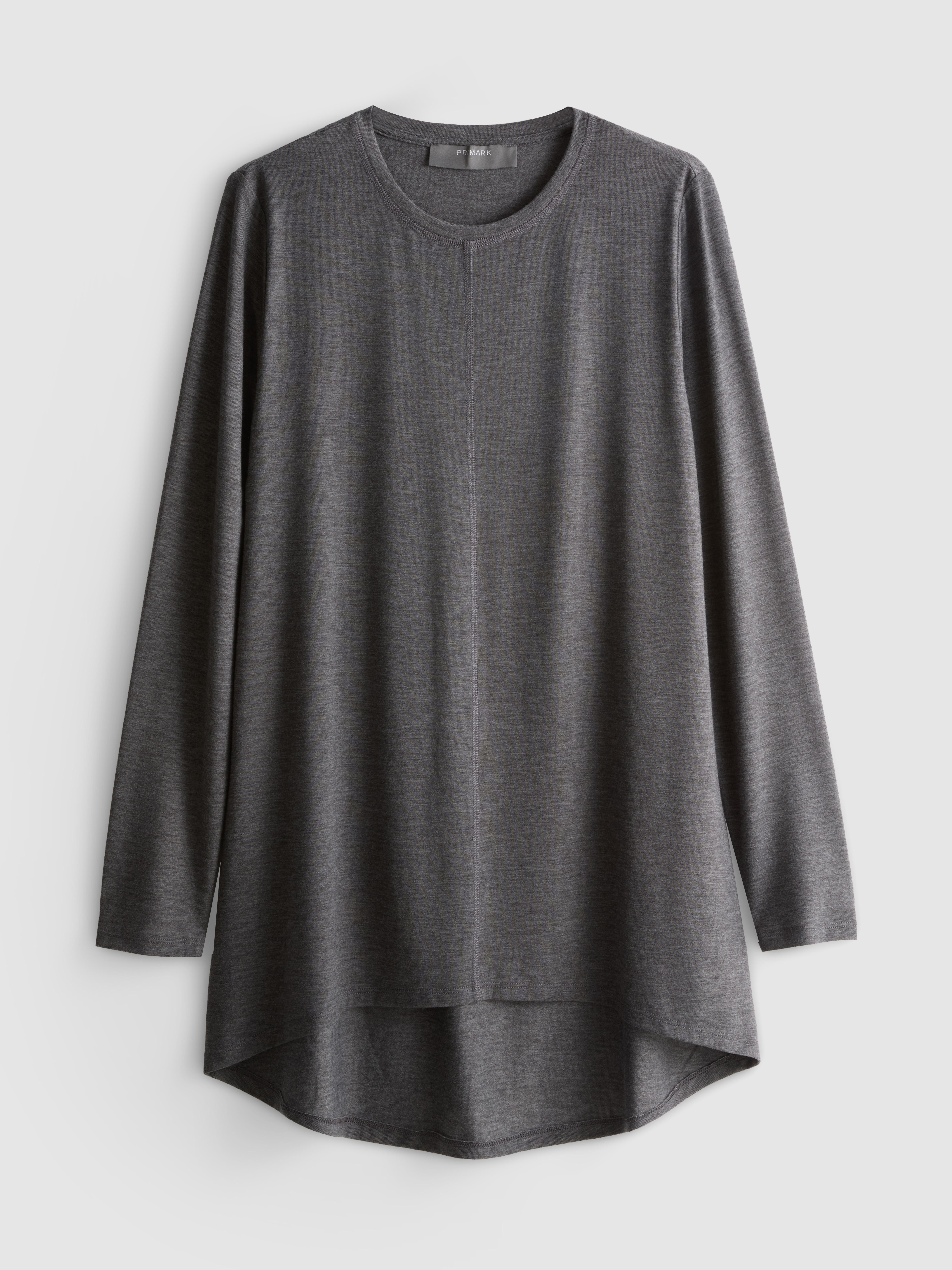Longline Curved Hem Long Sleeve Top