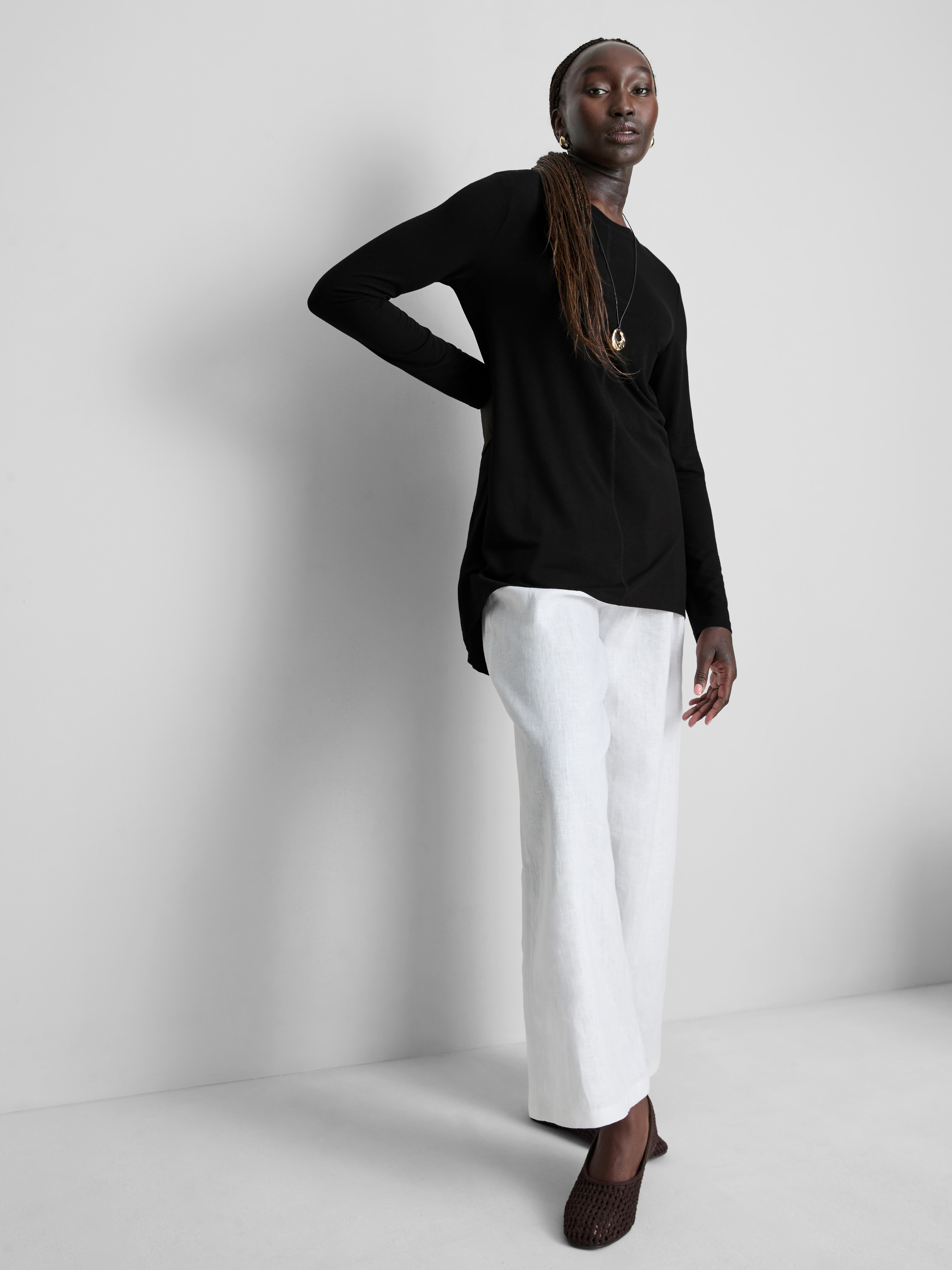 Longline Curved Hem Long Sleeve Top