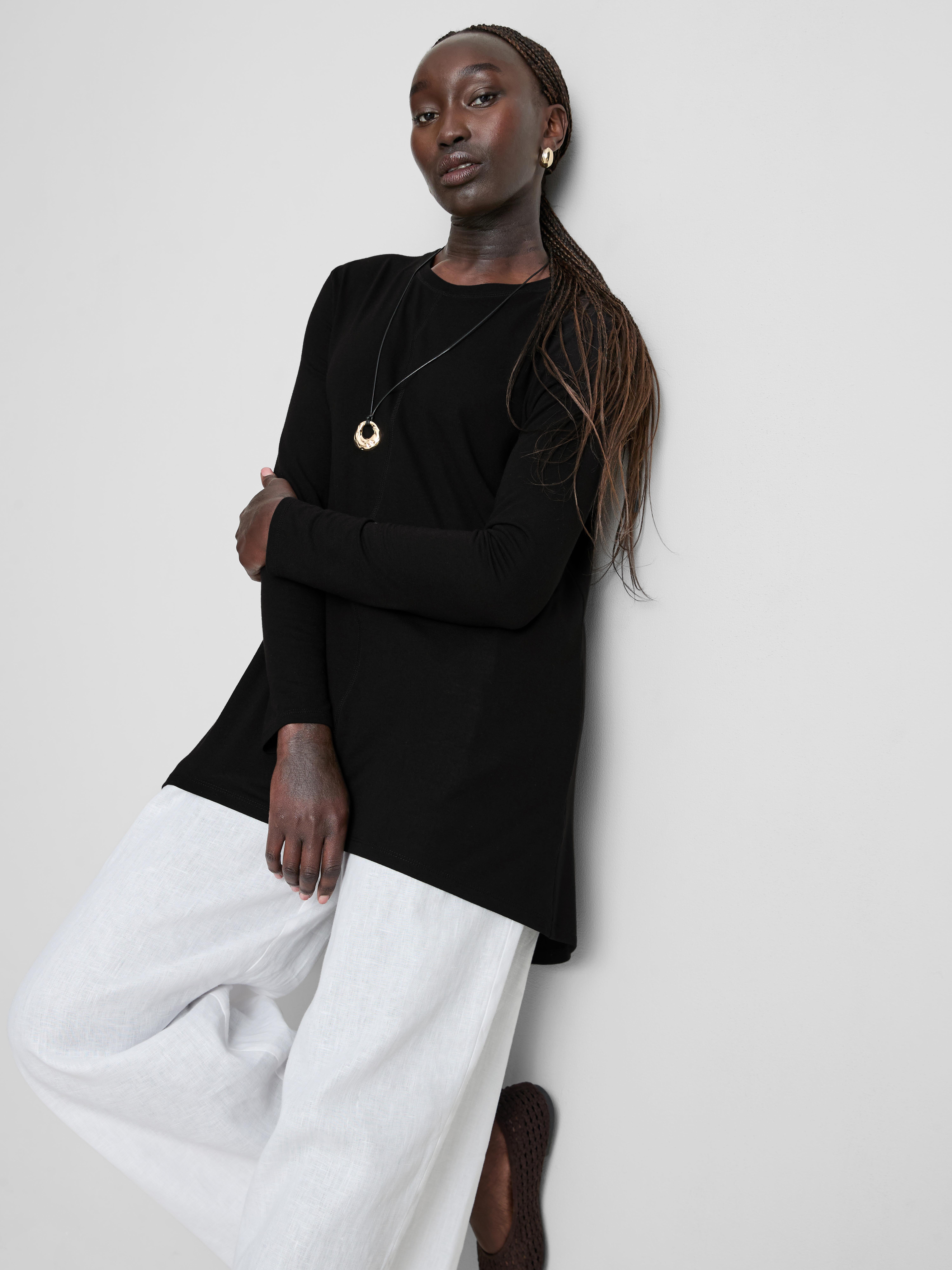 Longline Curved Hem Long Sleeve Top