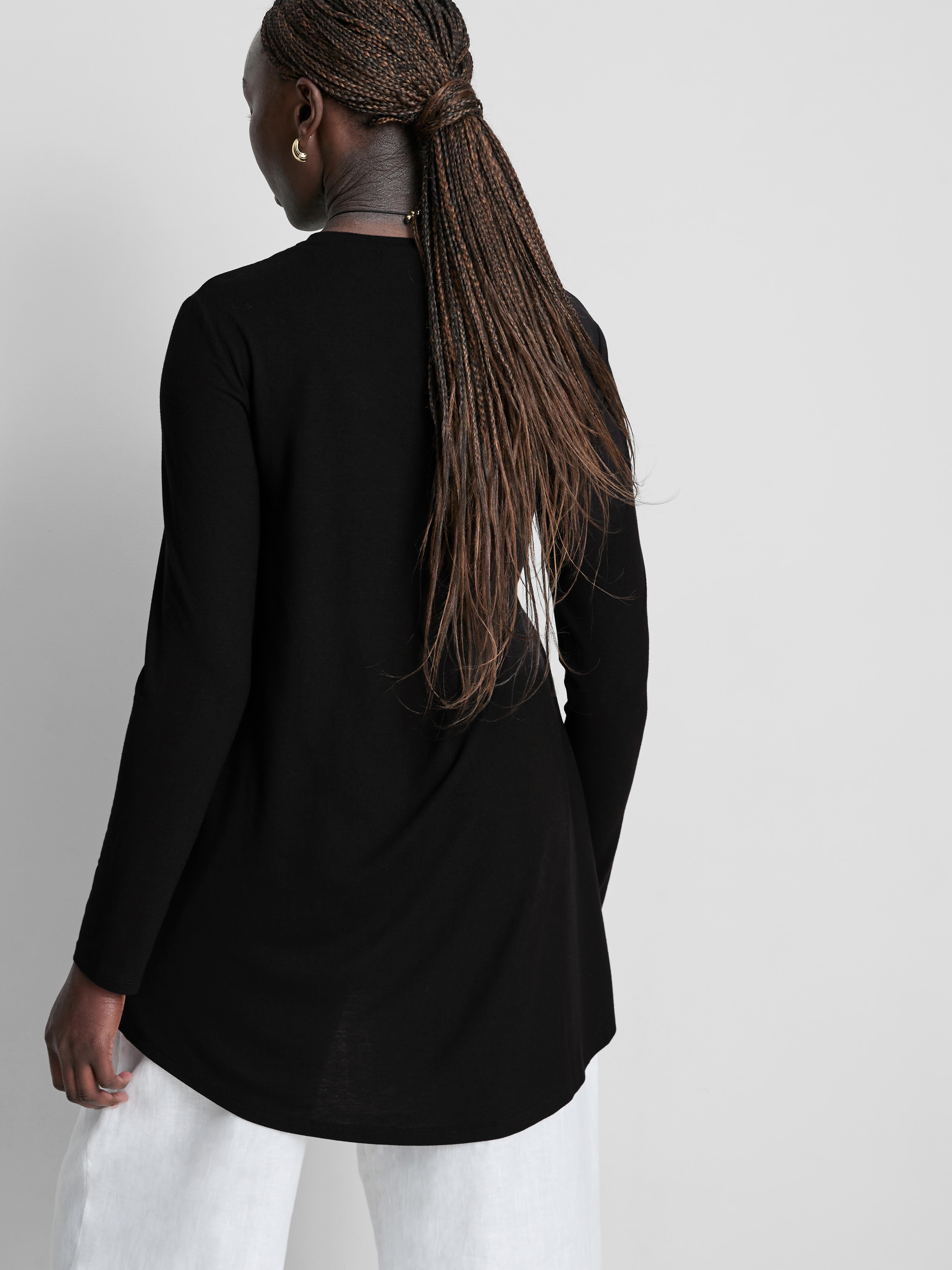 Longline Curved Hem Long Sleeve Top