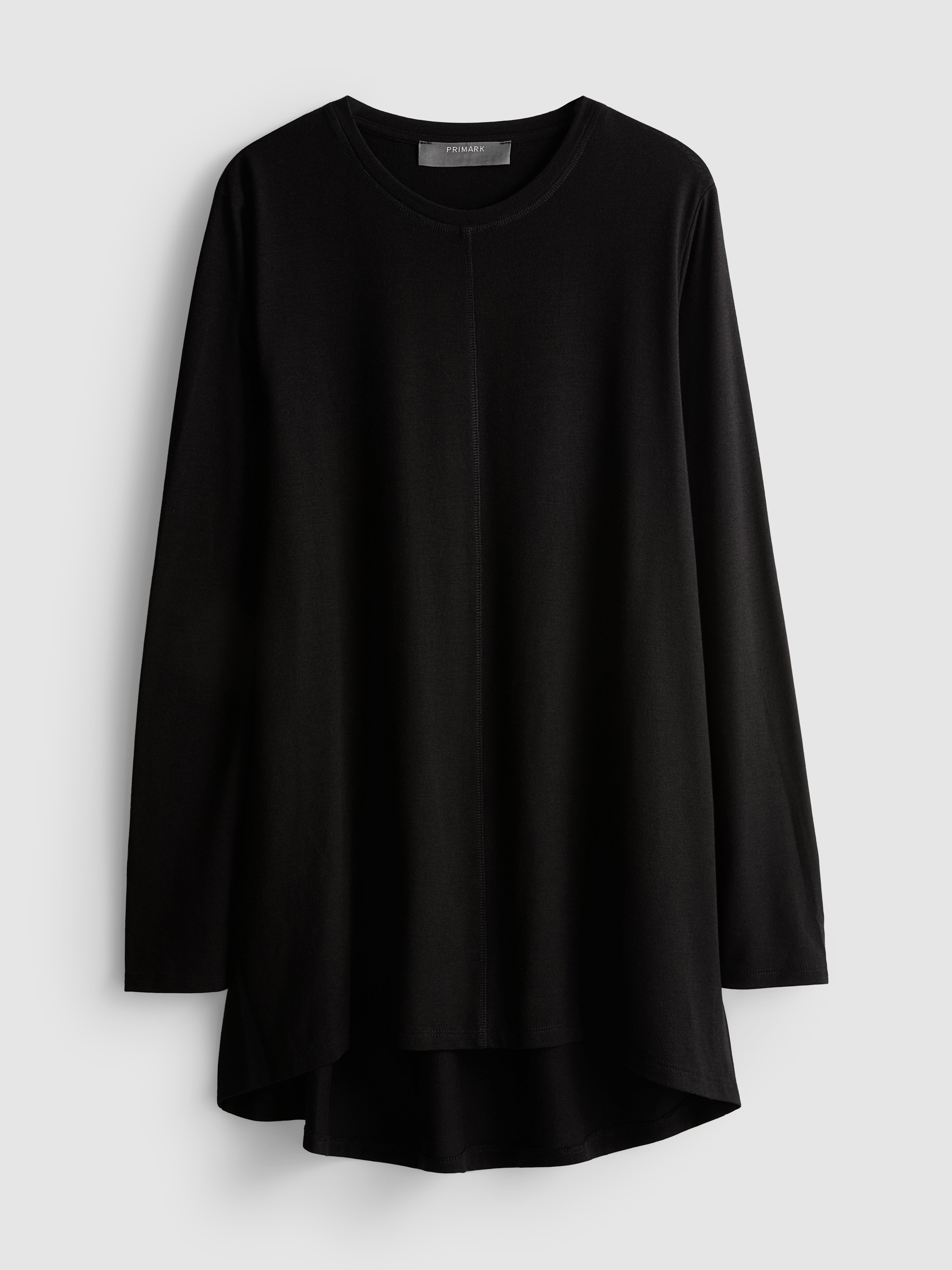 Longline Curved Hem Long Sleeve Top