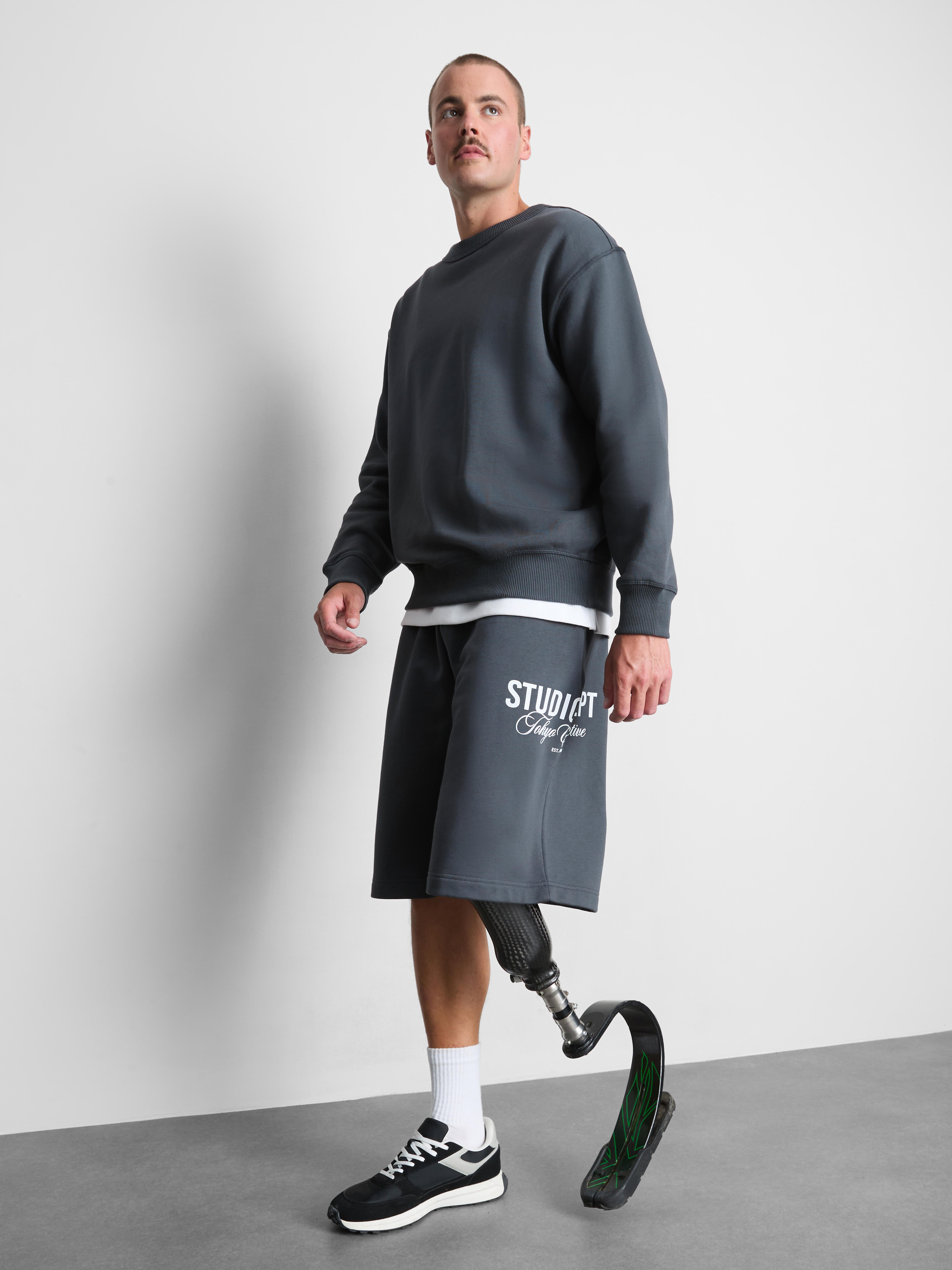 Sweat-shirt oversize en coton à col ras-du-cou Anthracite