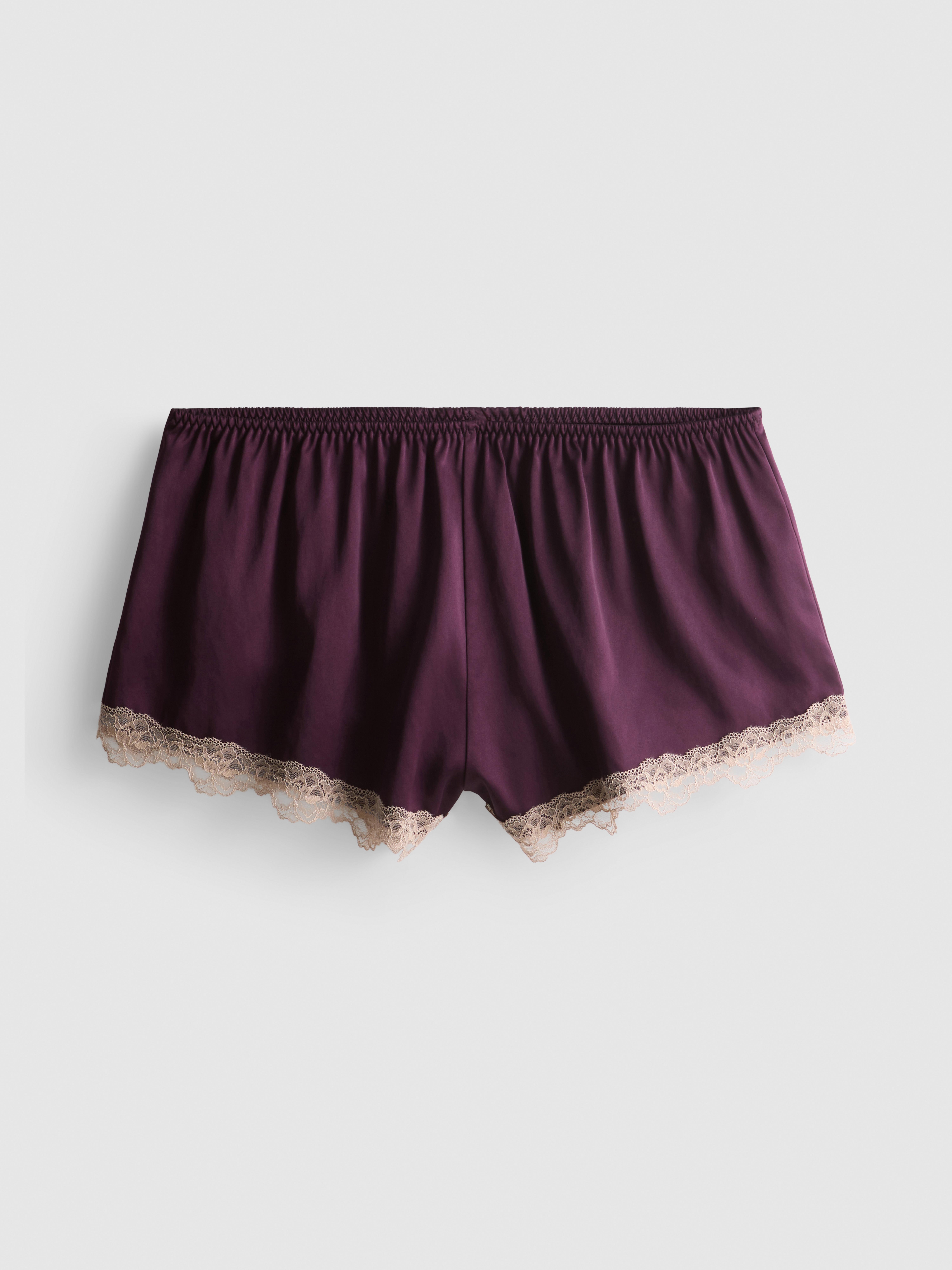 Lace Trim Satin-Look Tap Pants