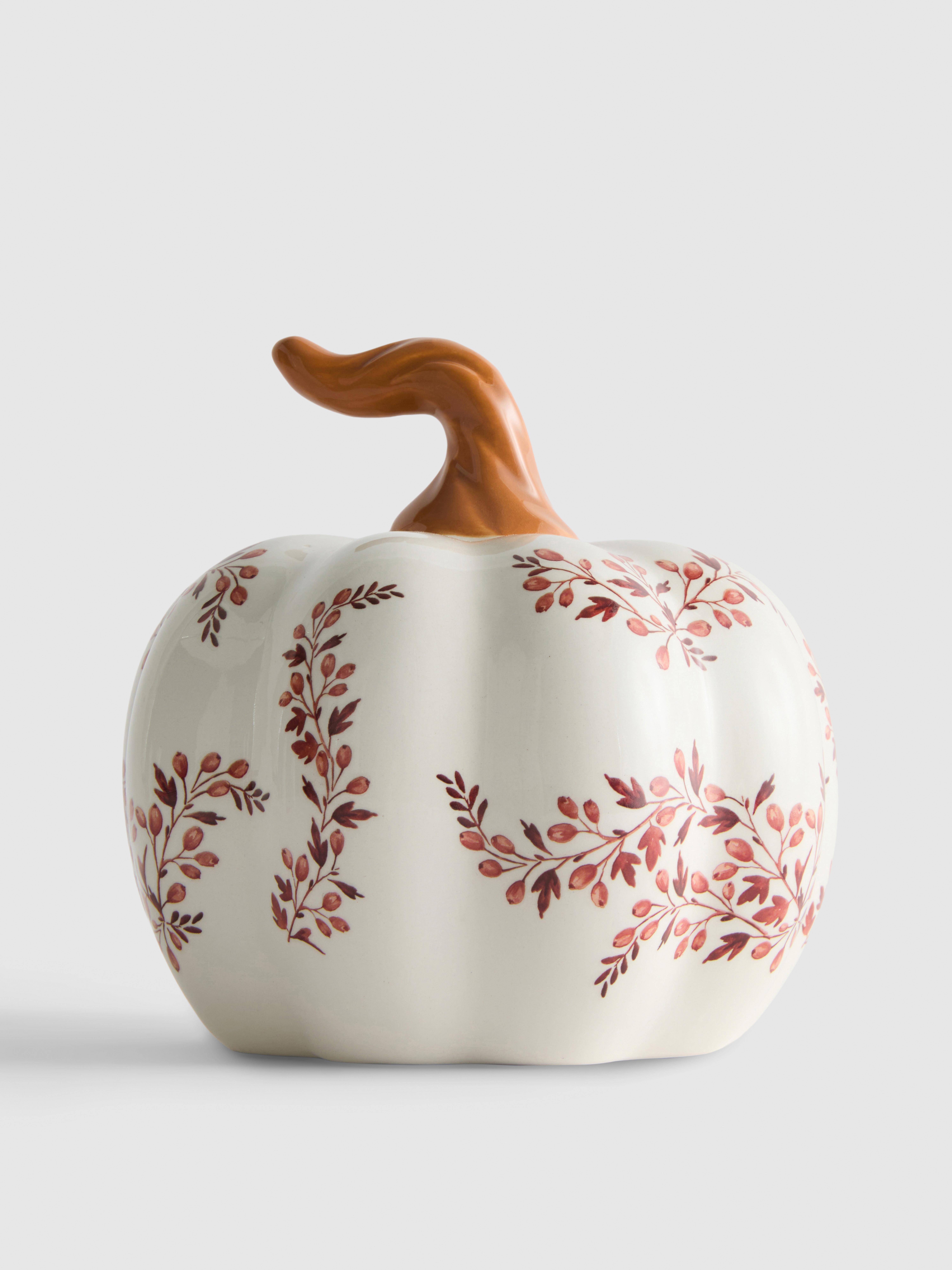 Adorno de calabaza de cerámica con flores