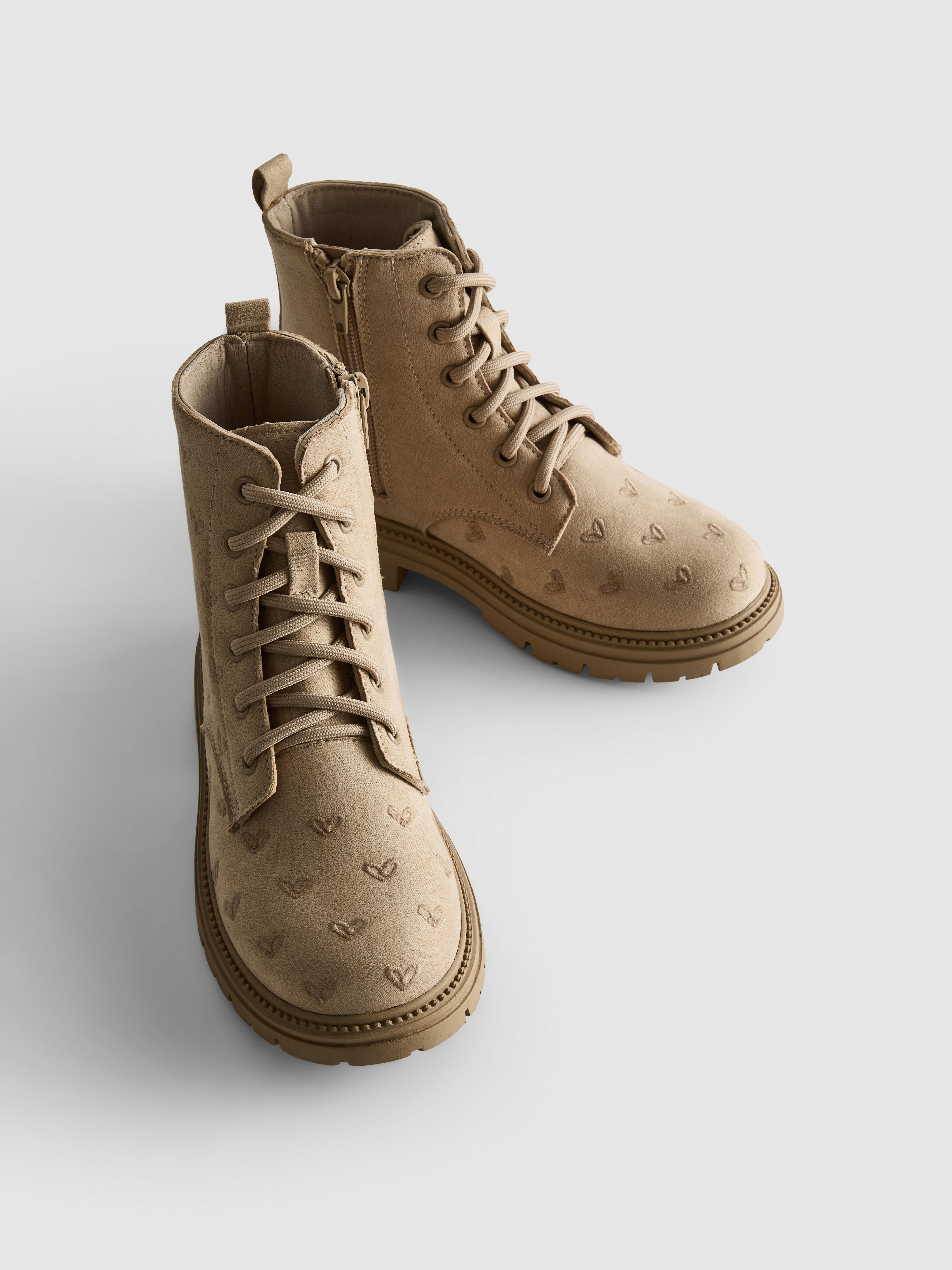 Embroidered Lace-Up Ankle Boots