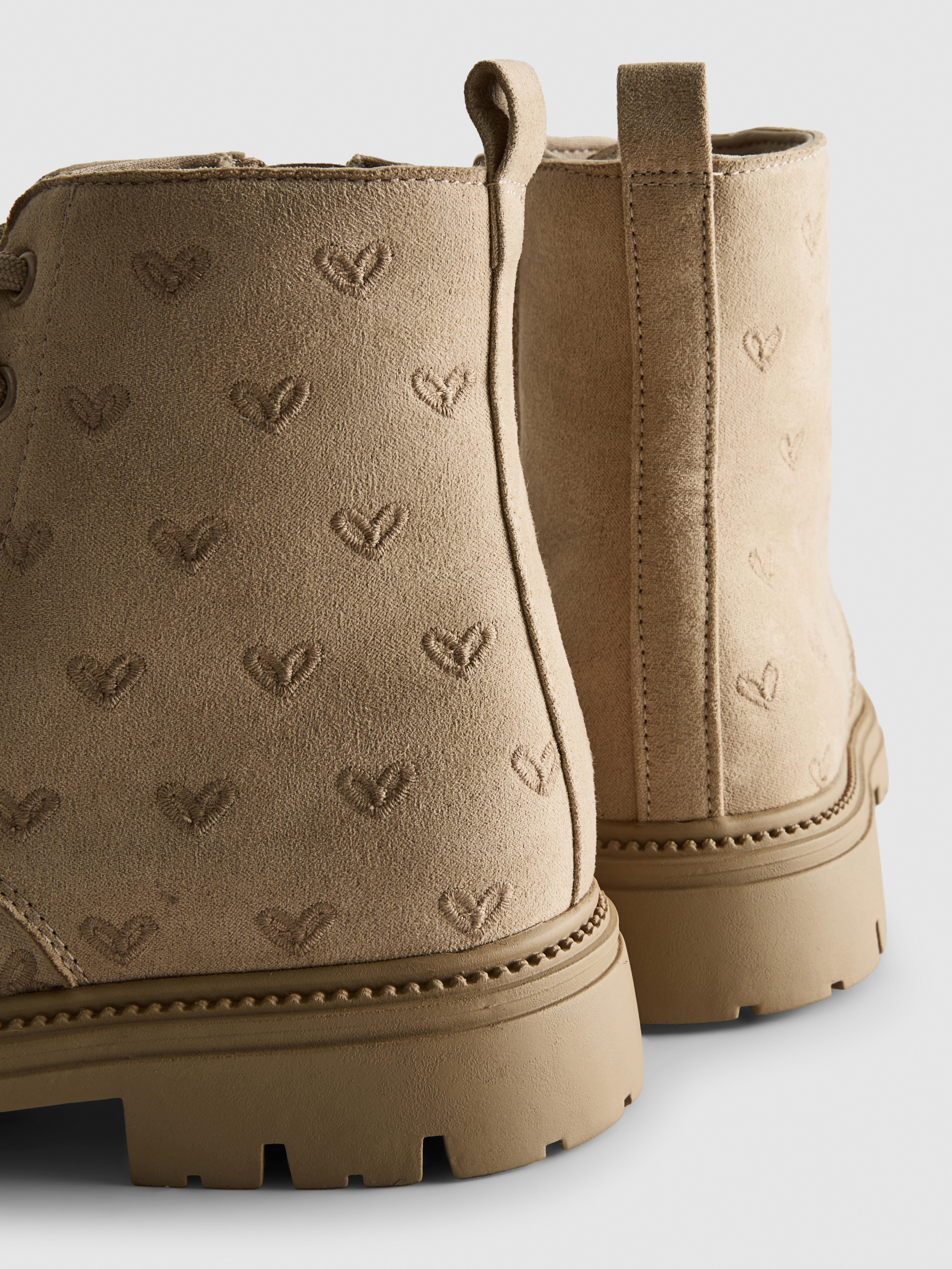 Embroidered Lace-Up Ankle Boots