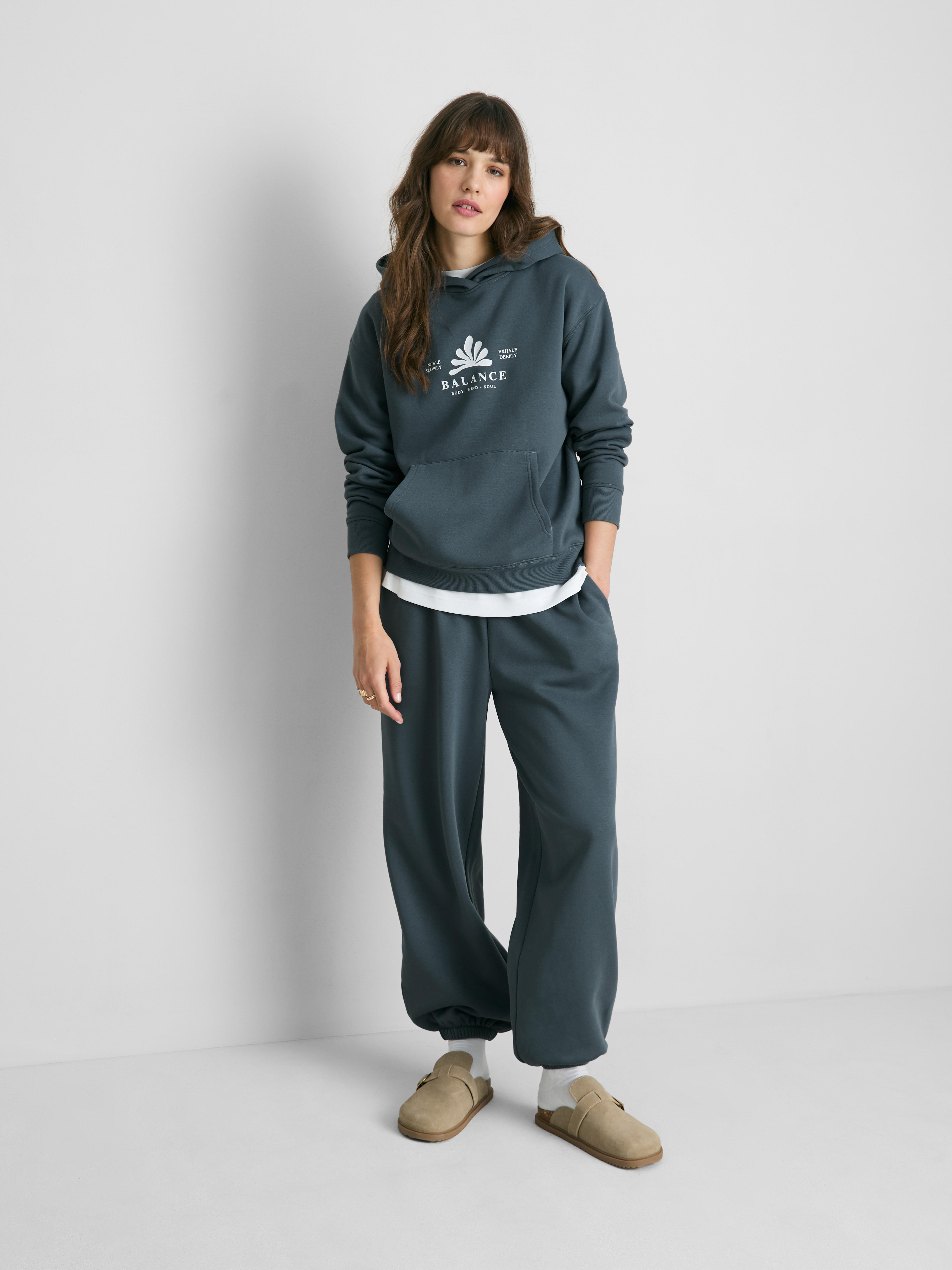Sweat à capuche imprimé en mélange de coton Bleu sarcelle