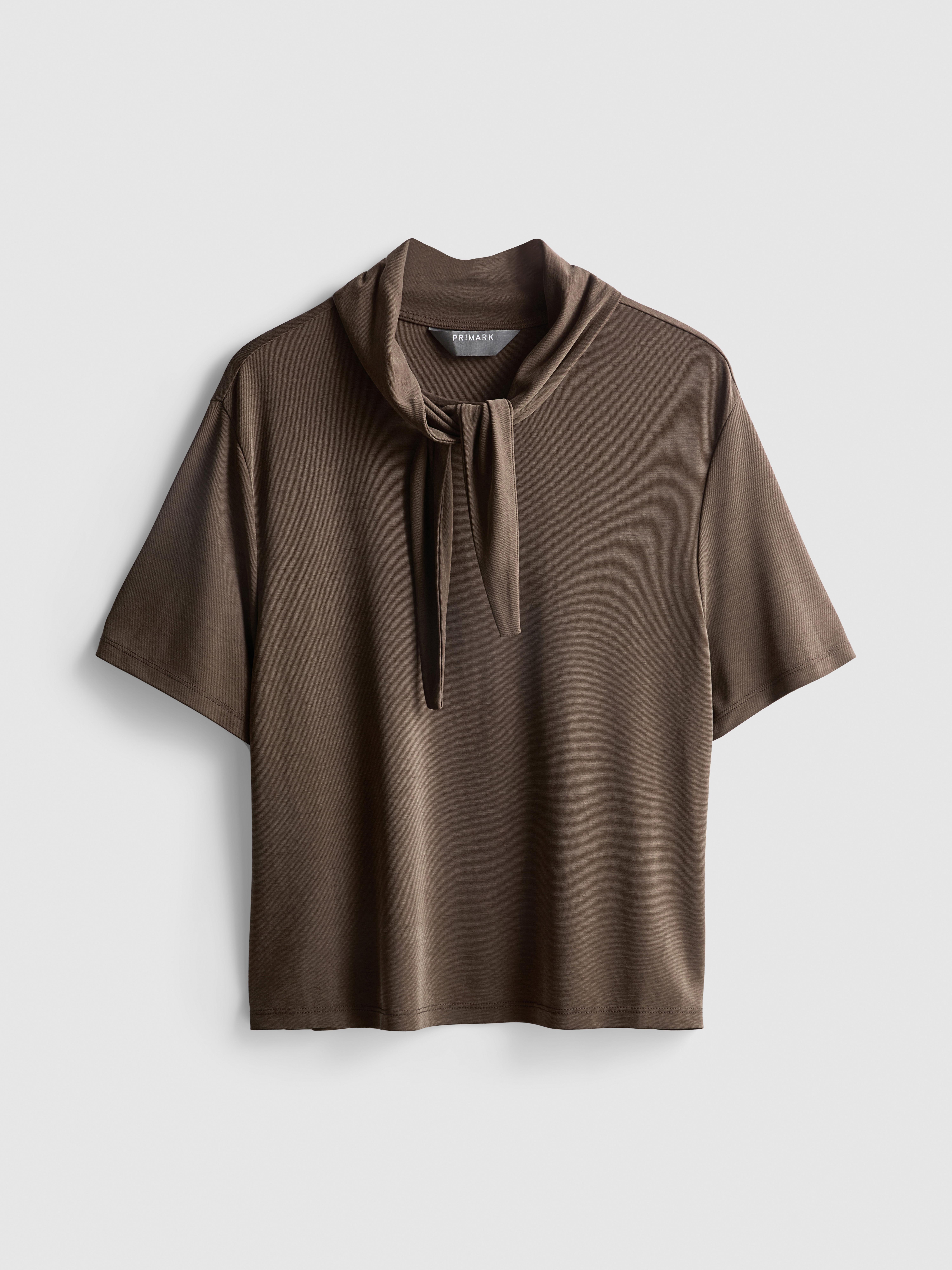 Jersey T-shirt met strikhals