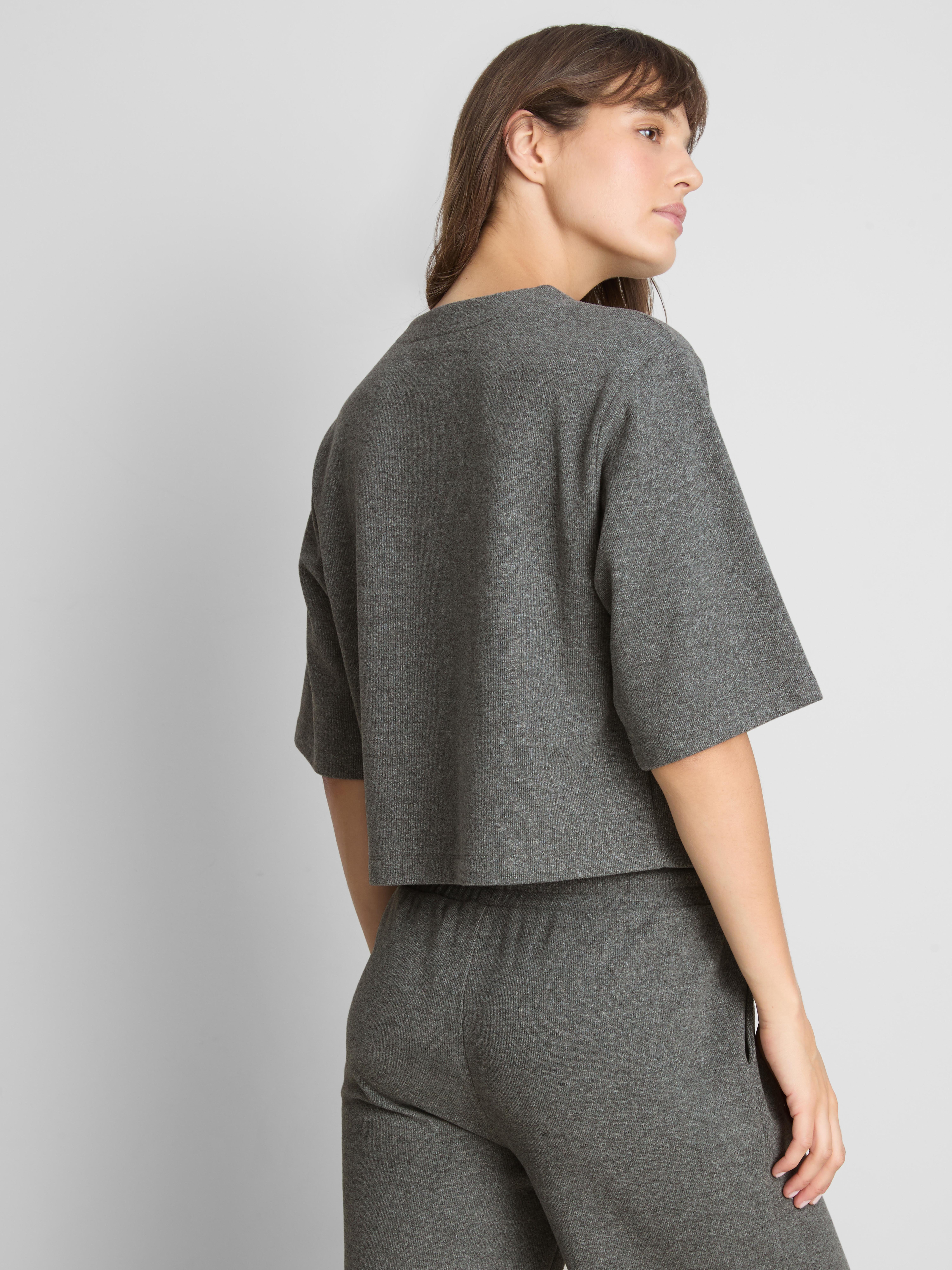 Cotton-Blend Cropped Cozy Short-Sleeve Cardigan