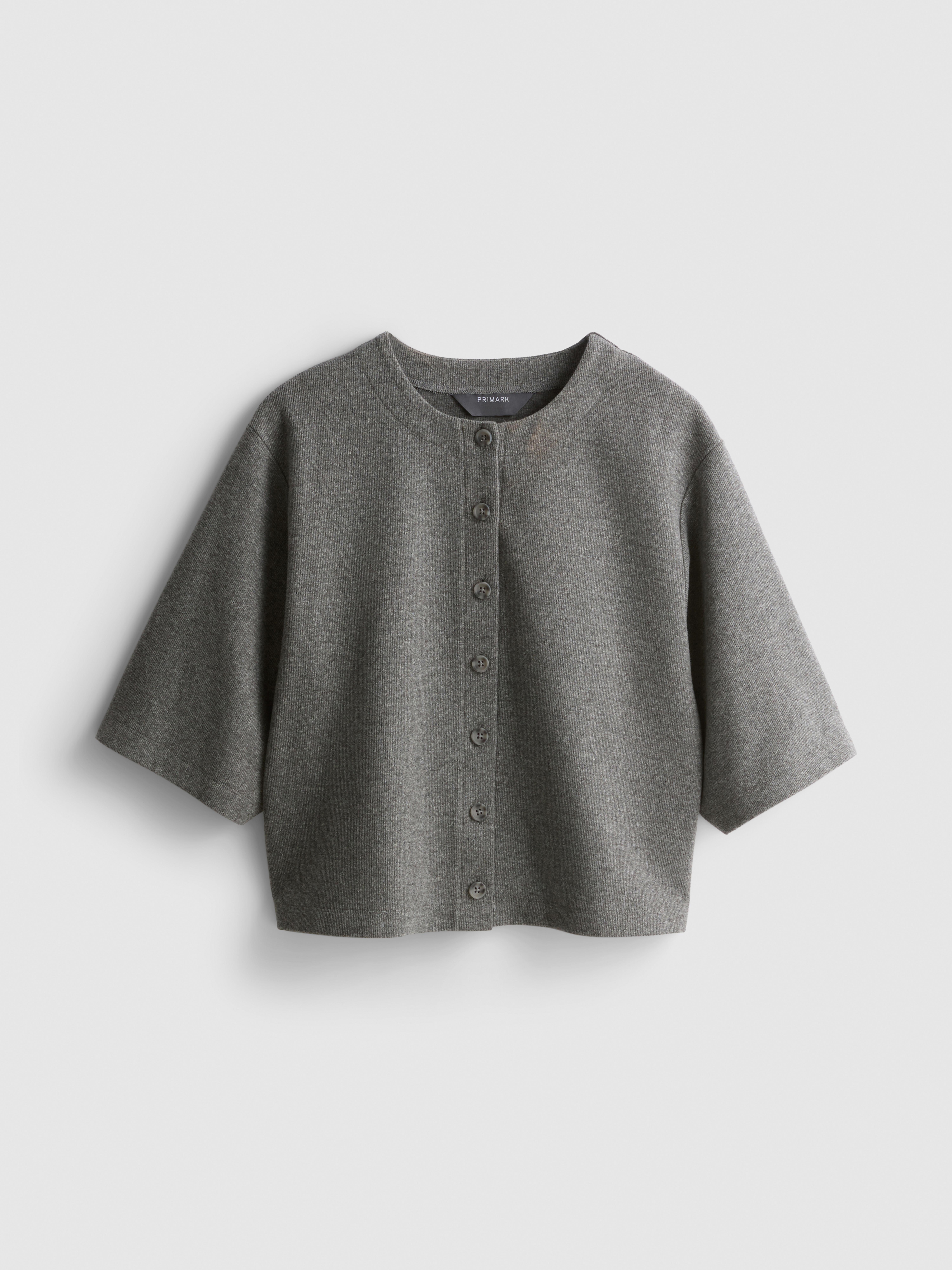 Cotton-Blend Cropped Cozy Short-Sleeve Cardigan