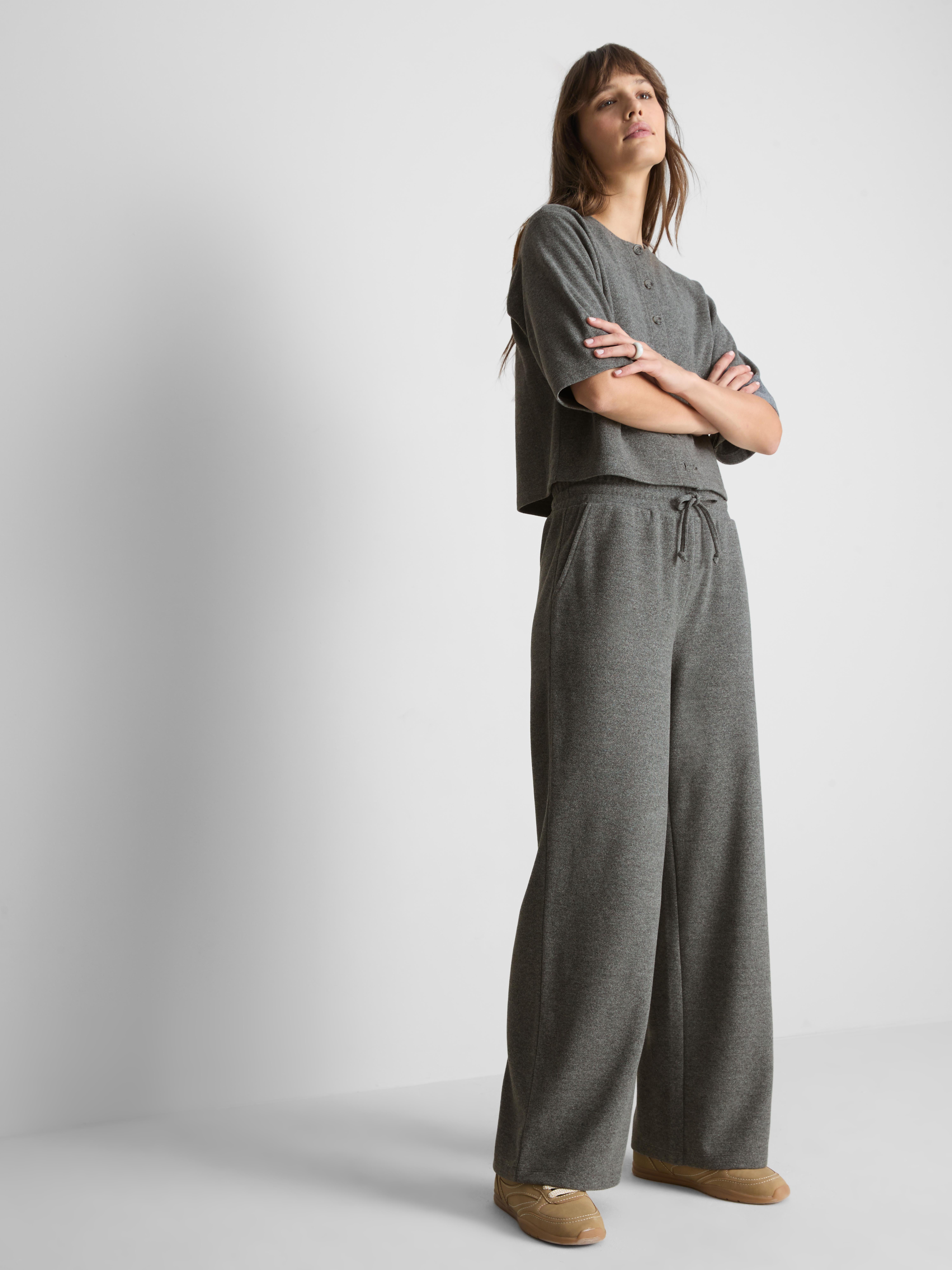 Cotton Blend Cozy Wide Leg Joggers