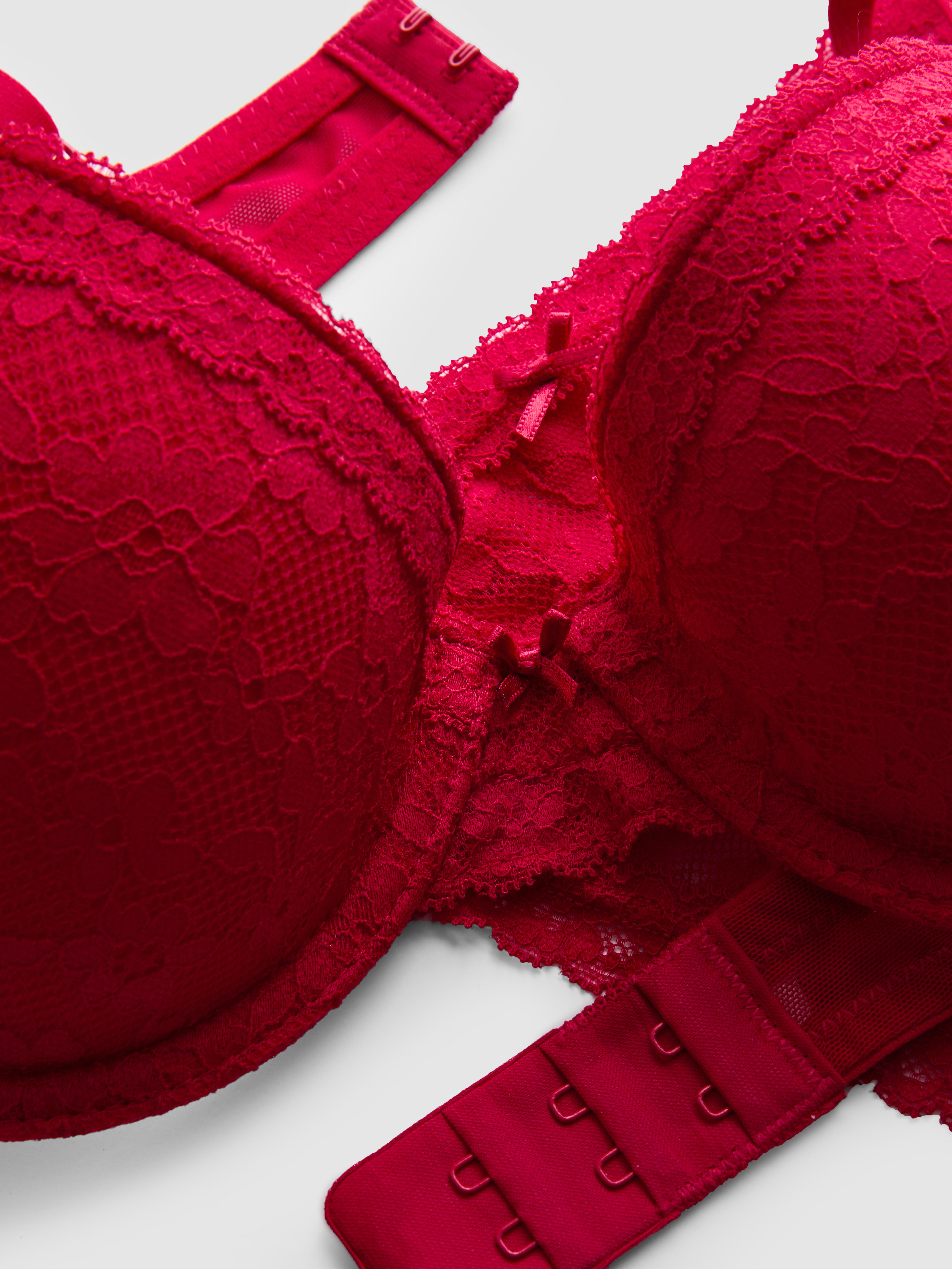 Women's Dark Red All Over Lace Demi Cup Lingerie Set | Penneys