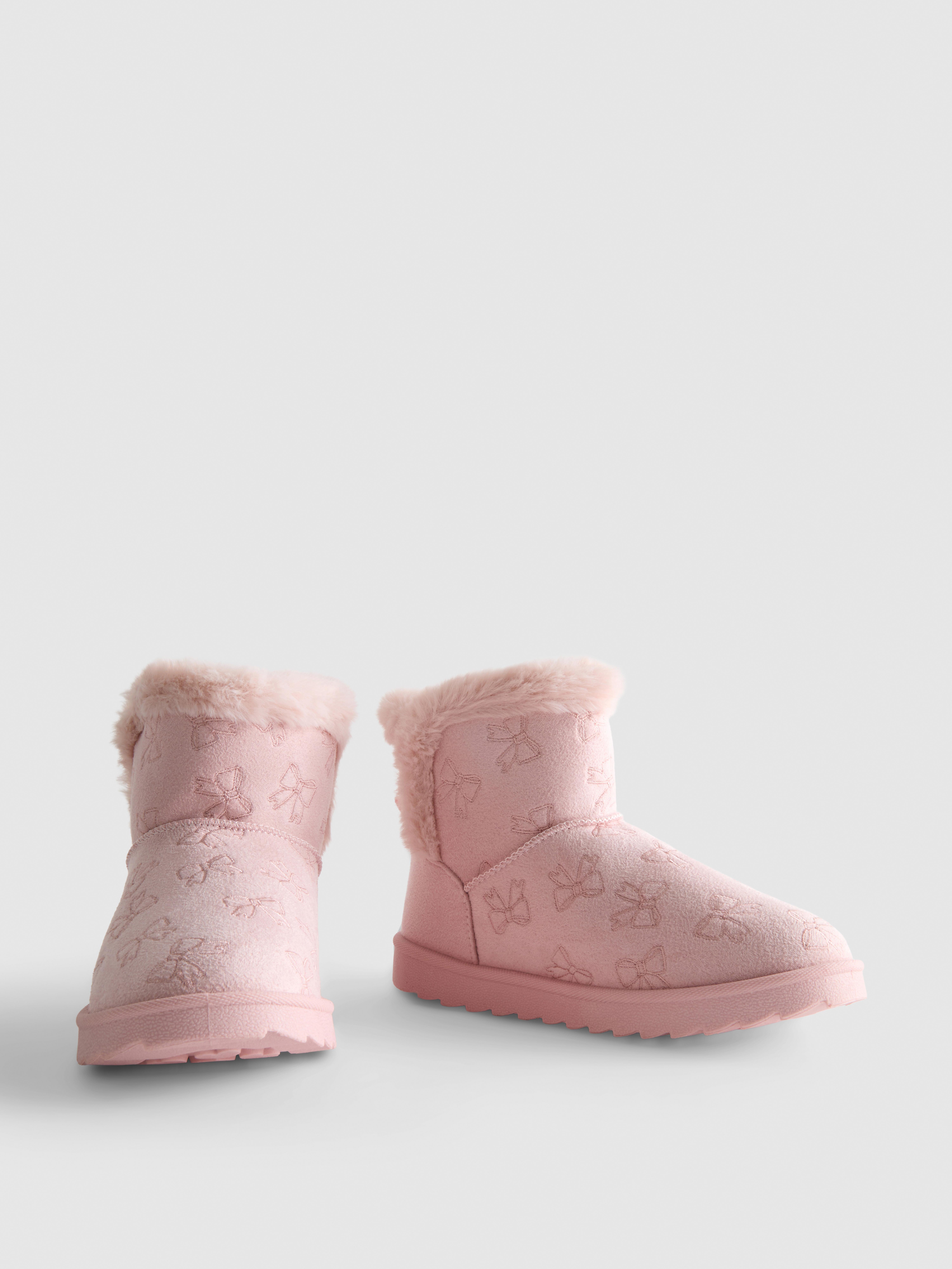 Bow Print Faux Suede Ankle Boots