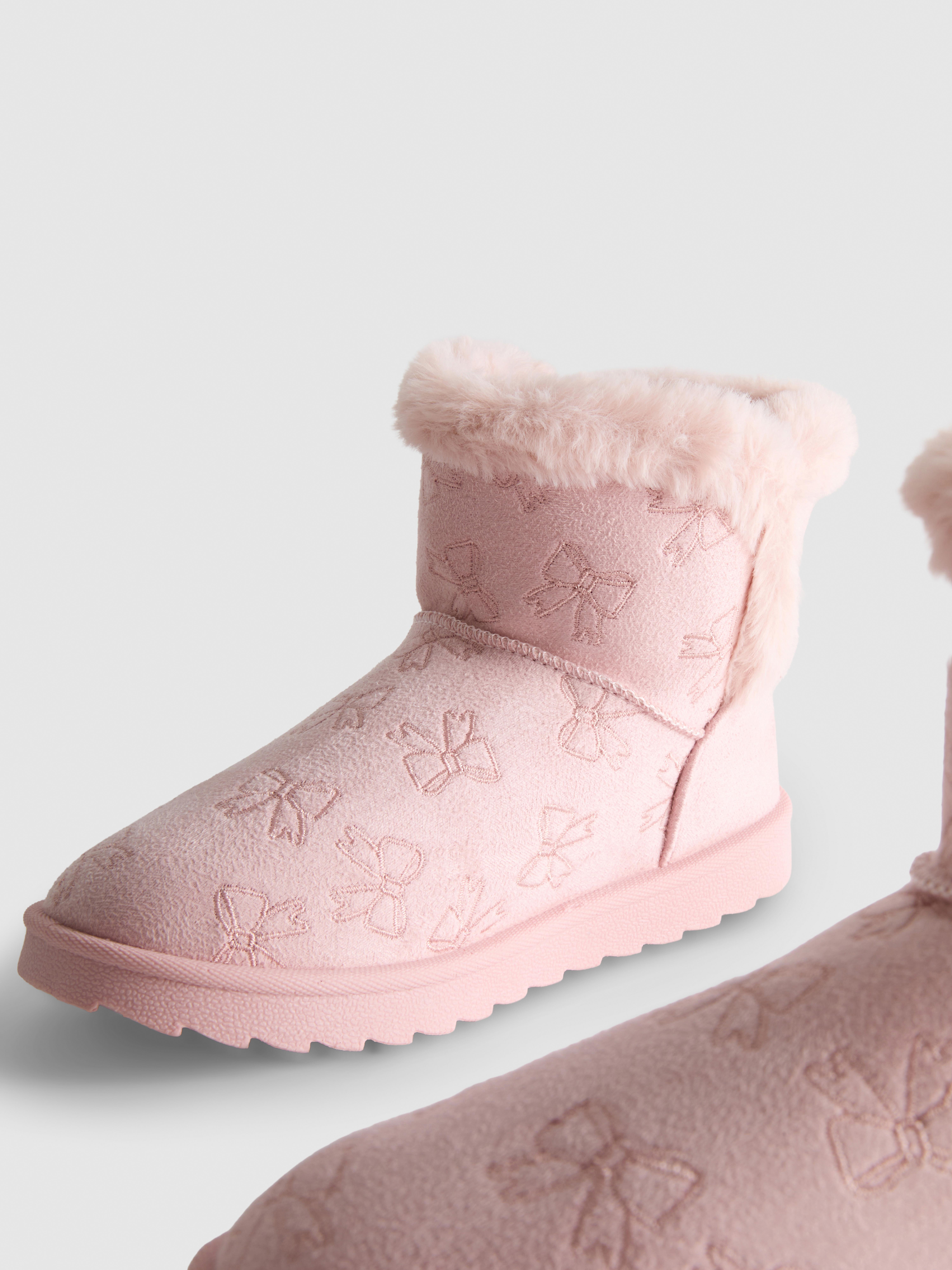 Bow Print Faux Suede Ankle Boots